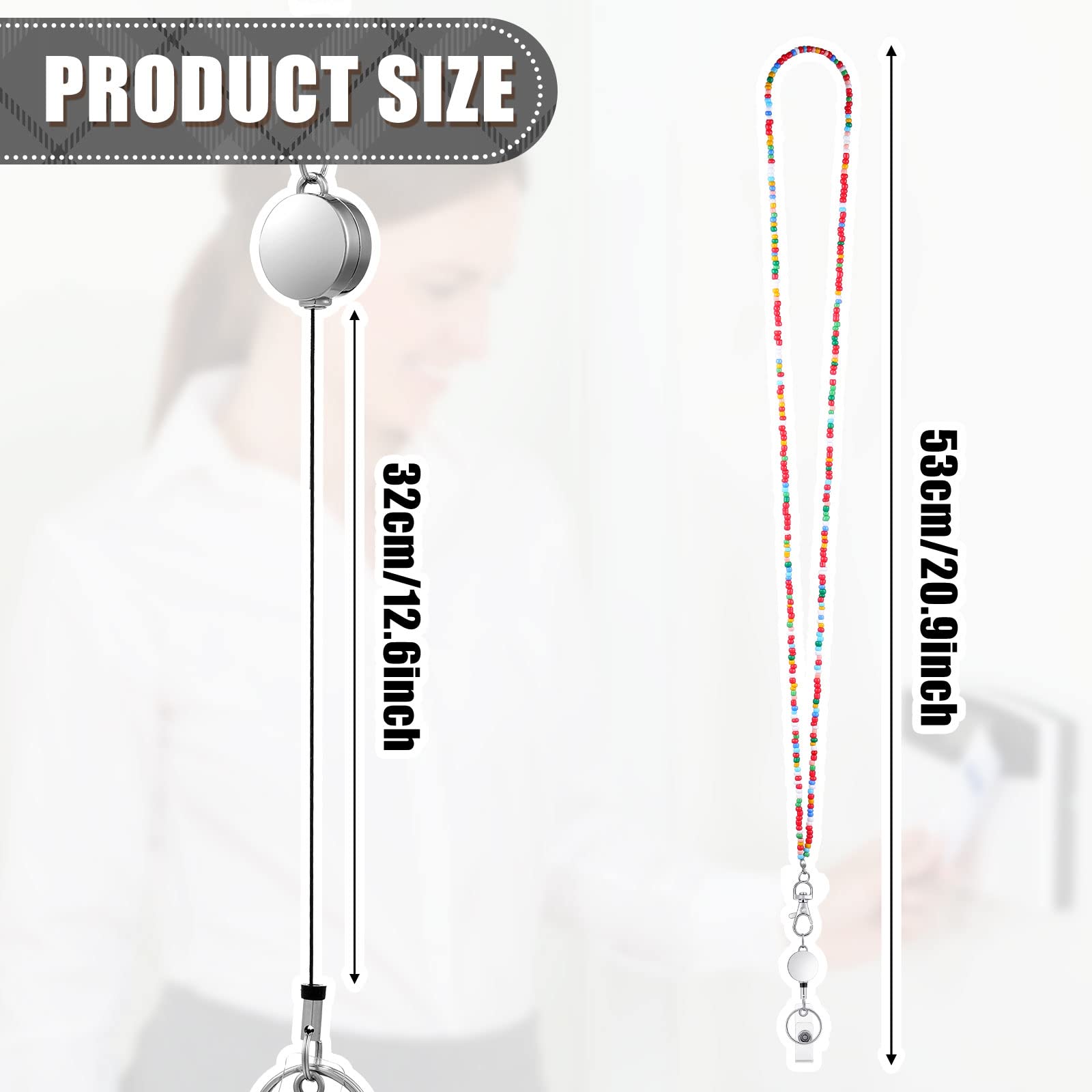 6 Sets Bohemian Seed Bead Necklaces with Retractable Badge Reel & ID Holder - Stylish Beaded Lanyard for Women, Teachers, Nurses - Perfect for Work, Conferences, and Everyday Use