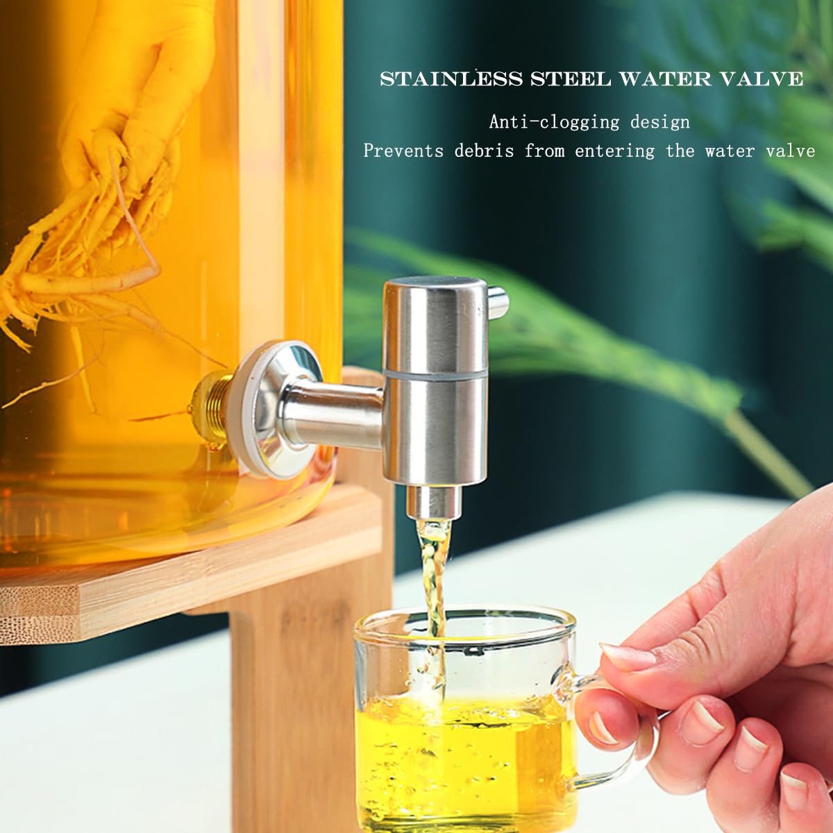 NADYE Beverage Dispenser with Wooden Stand - Hot & Cold Drink Dispenser with Spigot - Water Container for Home, Office, or Party Use - Perfect for Lemonade, Iced Tea, and Punch at Events