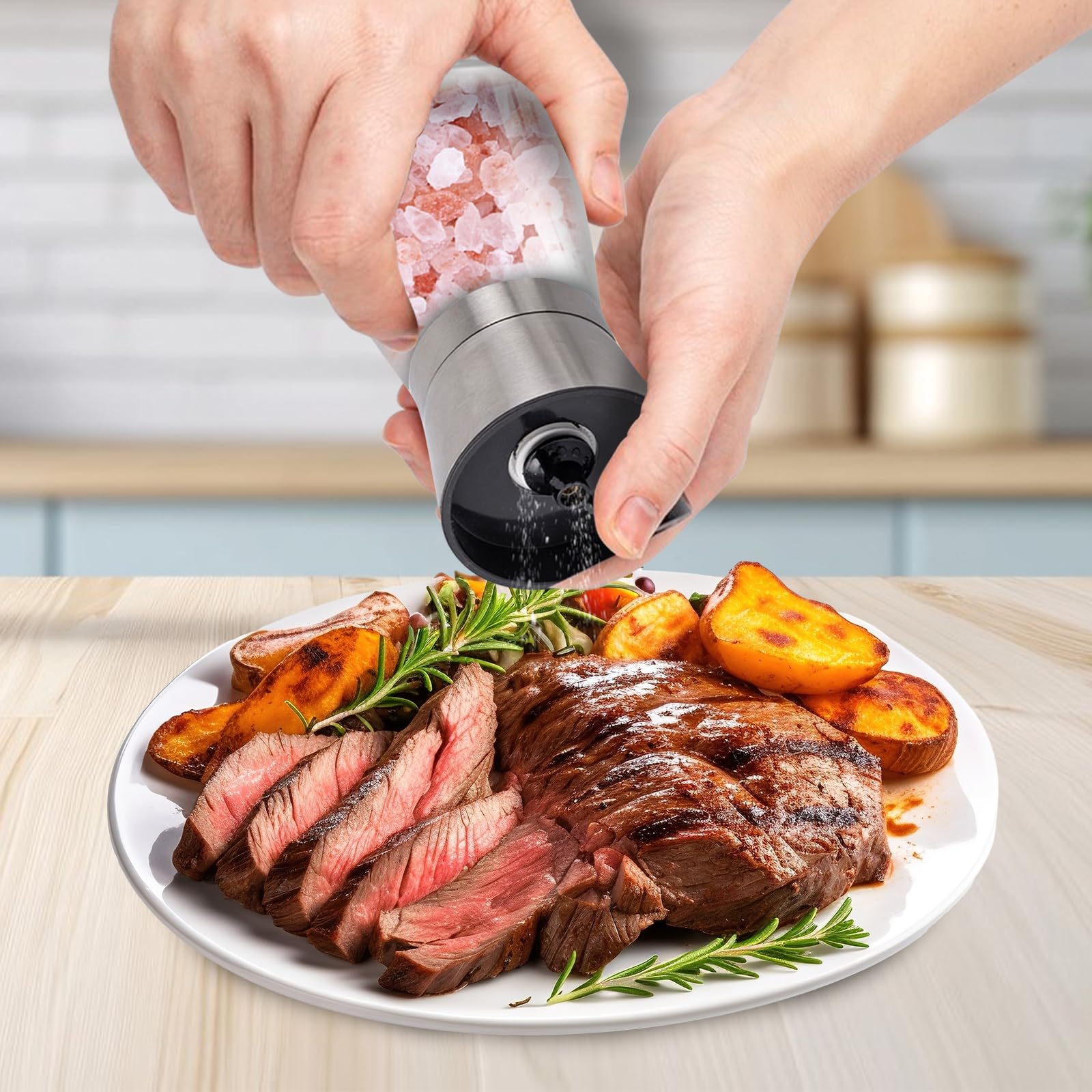 Premium Stainless Steel Salt and Pepper Grinder Set - Adjustable Coarseness, Refillable Manual Spice Mill for Kitchen, Dining Table & Outdoor BBQ | Perfect for Home, Restaurant & Camping Use