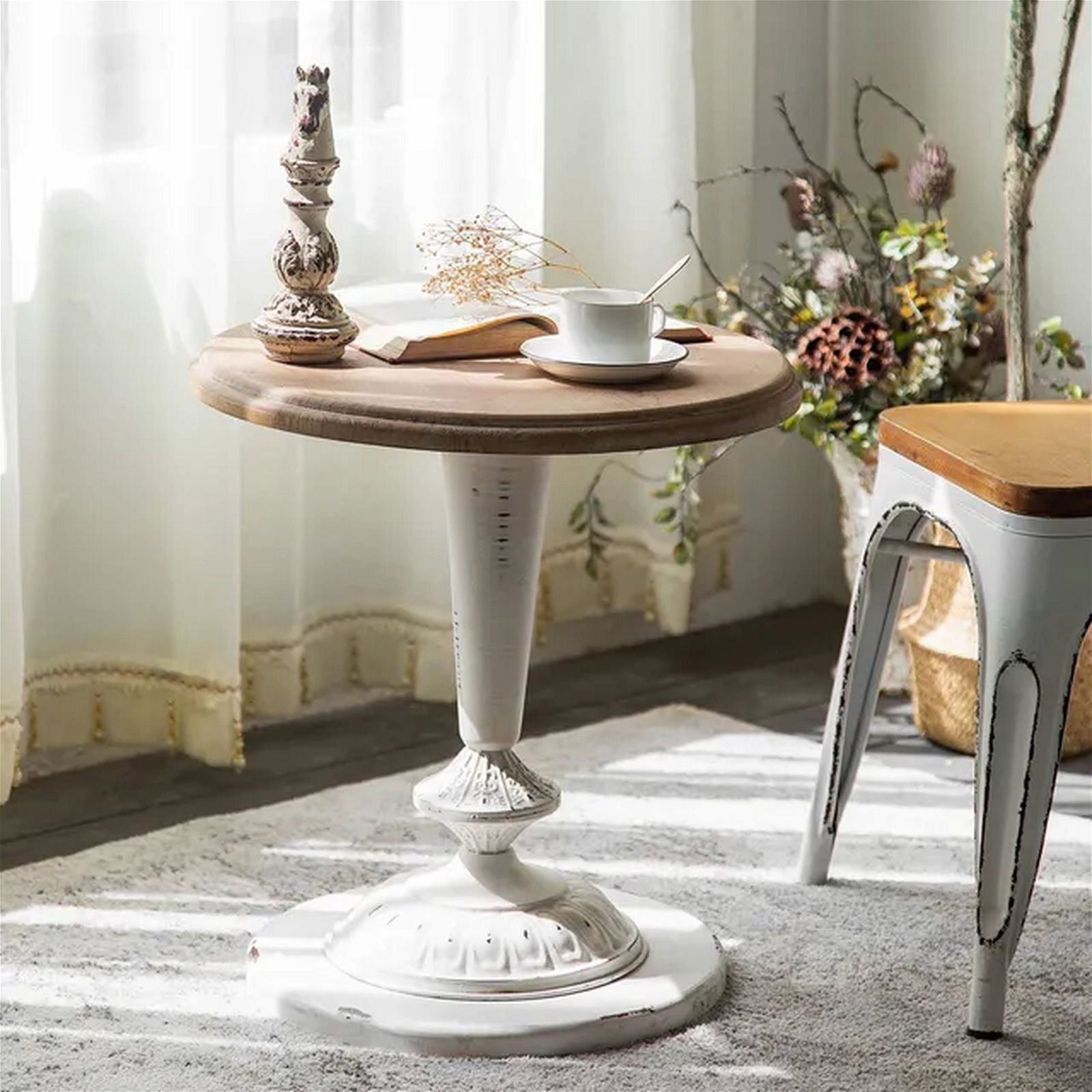 Criterion Beth End Table - 490mm Raw Pine Top with White Legs - Perfect for Living Room, Bedroom, or Office Side Table
