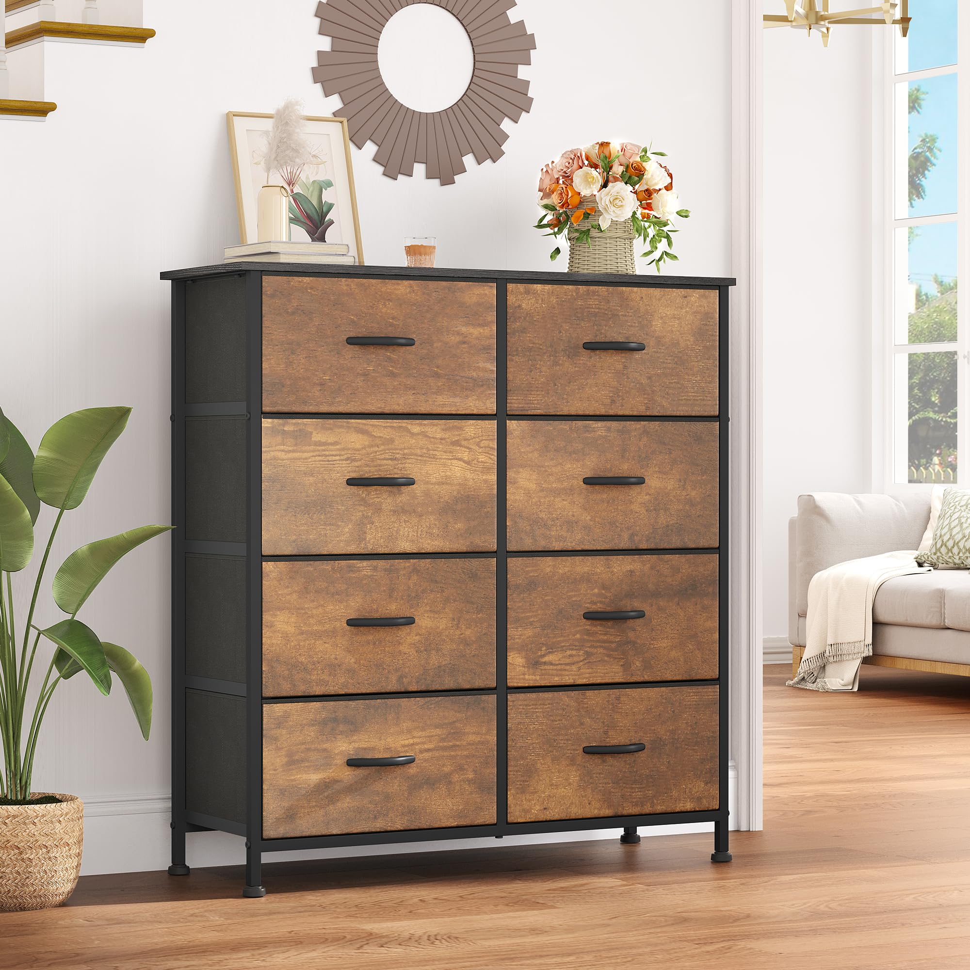 YITAHOME 8-Drawer Fabric Dresser - Tall Storage Tower for Bedroom, Closet & Living Room | Rustic Chest of Drawers with Organizer | Perfect for Small Spaces, Dorm Rooms & Apartment Storage Solutions