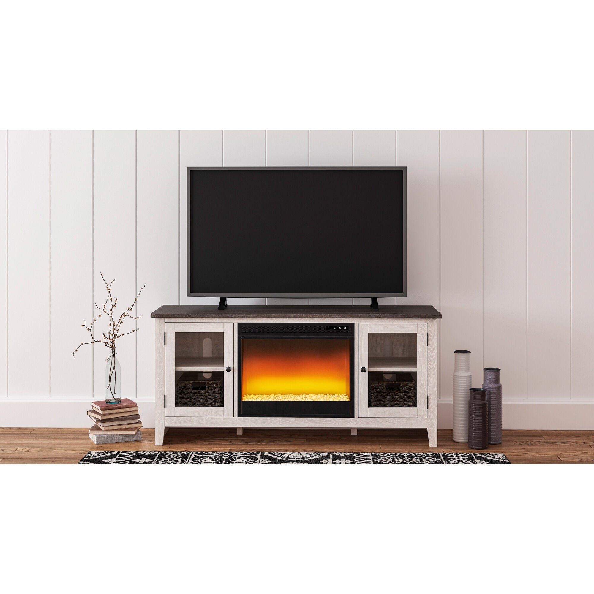 Dorrinson 60 Inch Electric Fireplace Console - Modern Freestanding Fireplace Heater with Remote Control & Realistic Flame Effect - Perfect for Living Room, Bedroom, or Office Heating & Ambiance