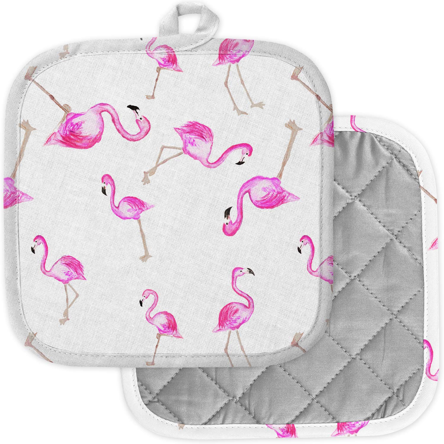 2 Pack Heat Resistant Kitchen Pot Holders - Washable Oven Mitts & Hot Pads for Cooking, Baking, Grilling - Pink Flamingo Design for Home & Restaurant Use