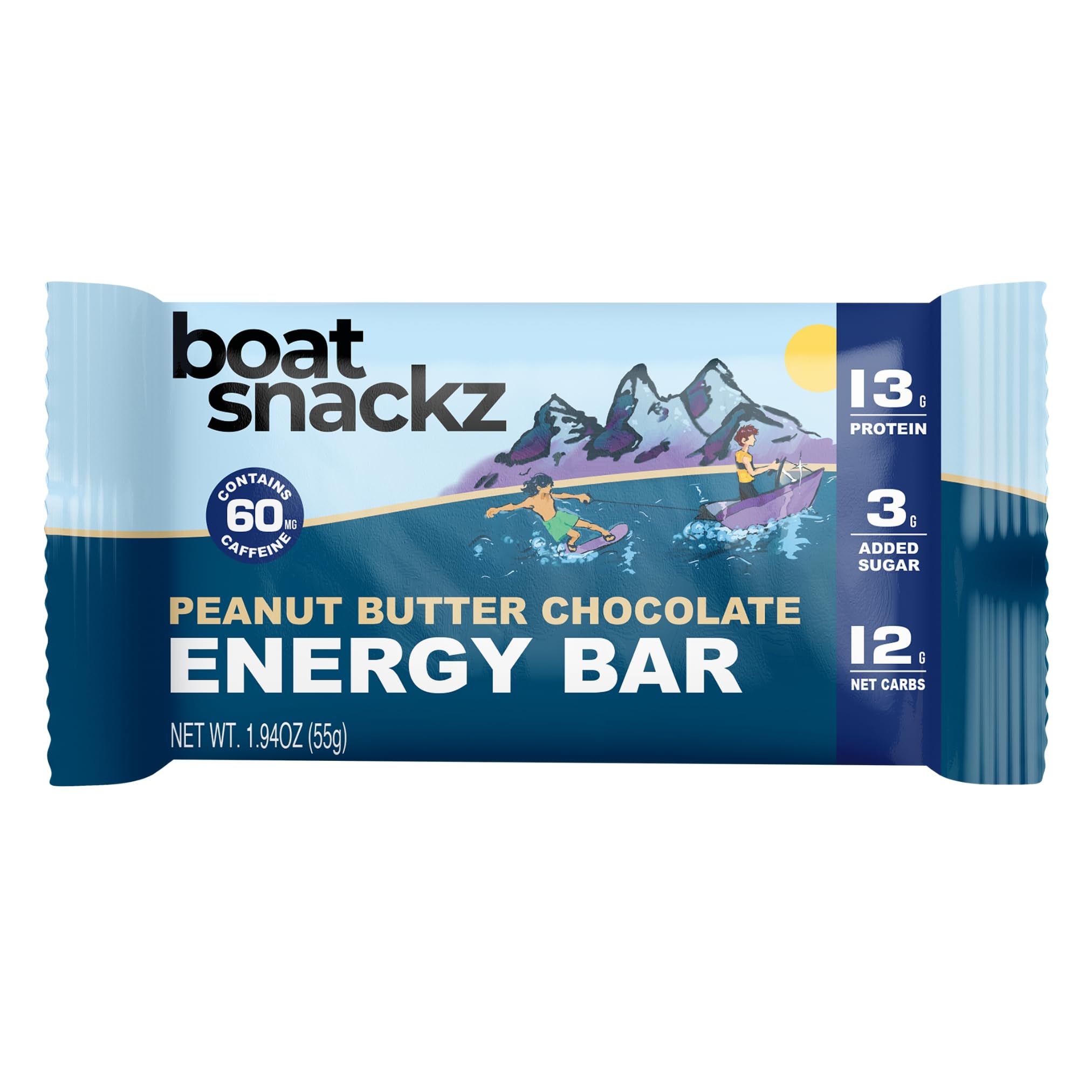 Boat Snackz Peanut Butter Chocolate Protein Bars (12 Pack) - 13g Protein, Low Sugar - Perfect for Hiking & Workouts