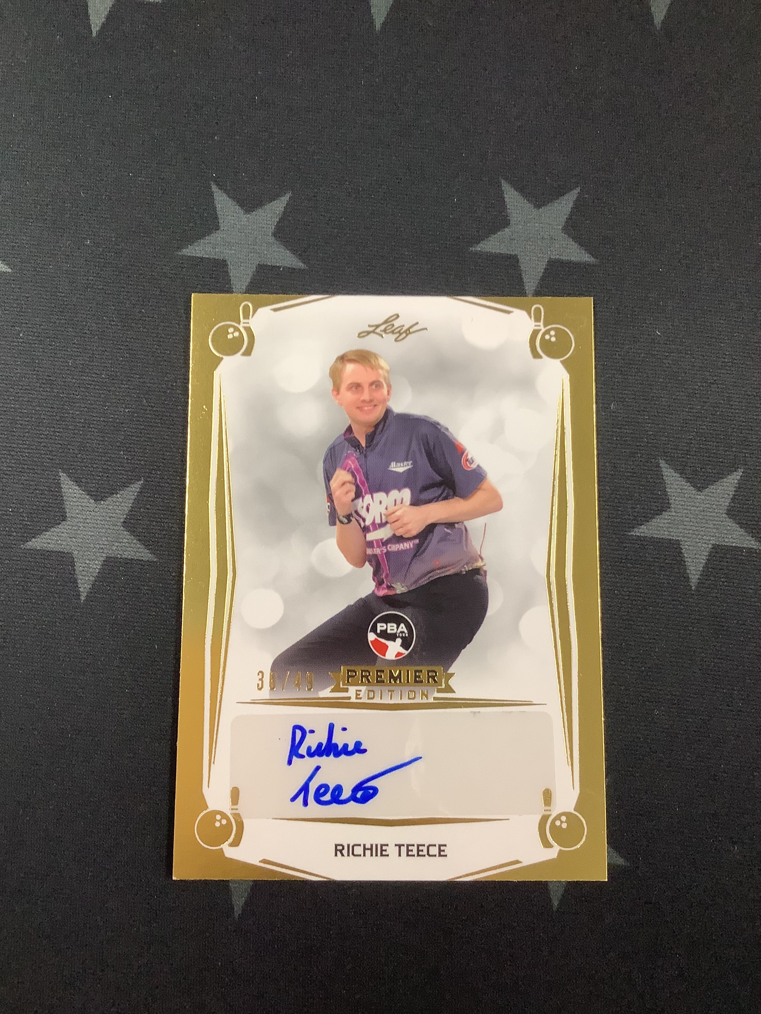 2023 LEAF PREMIER EDITION PBA RICHIE TEECE AUTO GOLD #36/49 - Rare Collectible Trading Card for Professional Bowling Fans & Sports Memorabilia Enthusiasts