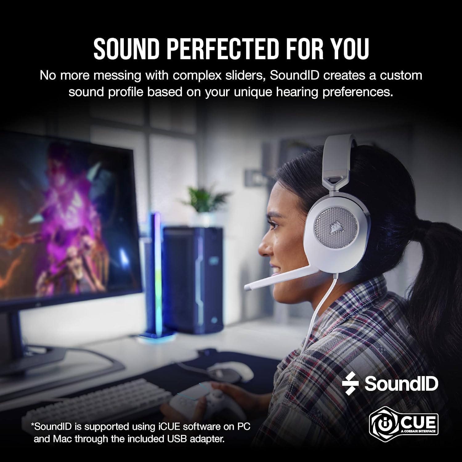 Corsair HS65 Surround Gaming Headset with 3.5mm Connector - White | Discord Certified | Compatible with Mac, PS5, PS4, Xbox Series X/S & Nintendo Switch | Immersive Sound for Competitive Gaming, Streaming & Virtual Meetings