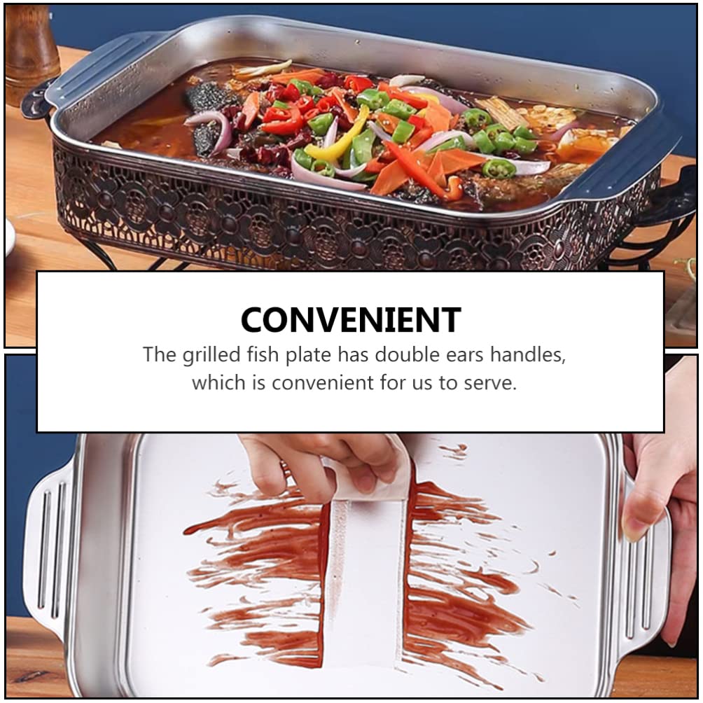 DOITOOL Stainless Steel Rectangular BBQ Gas Grill Griddle Pan - Outdoor Camping & Backyard Cooking for Charcoal & Gas Grills - Perfect for Picnics, Tailgating & Patio Parties
