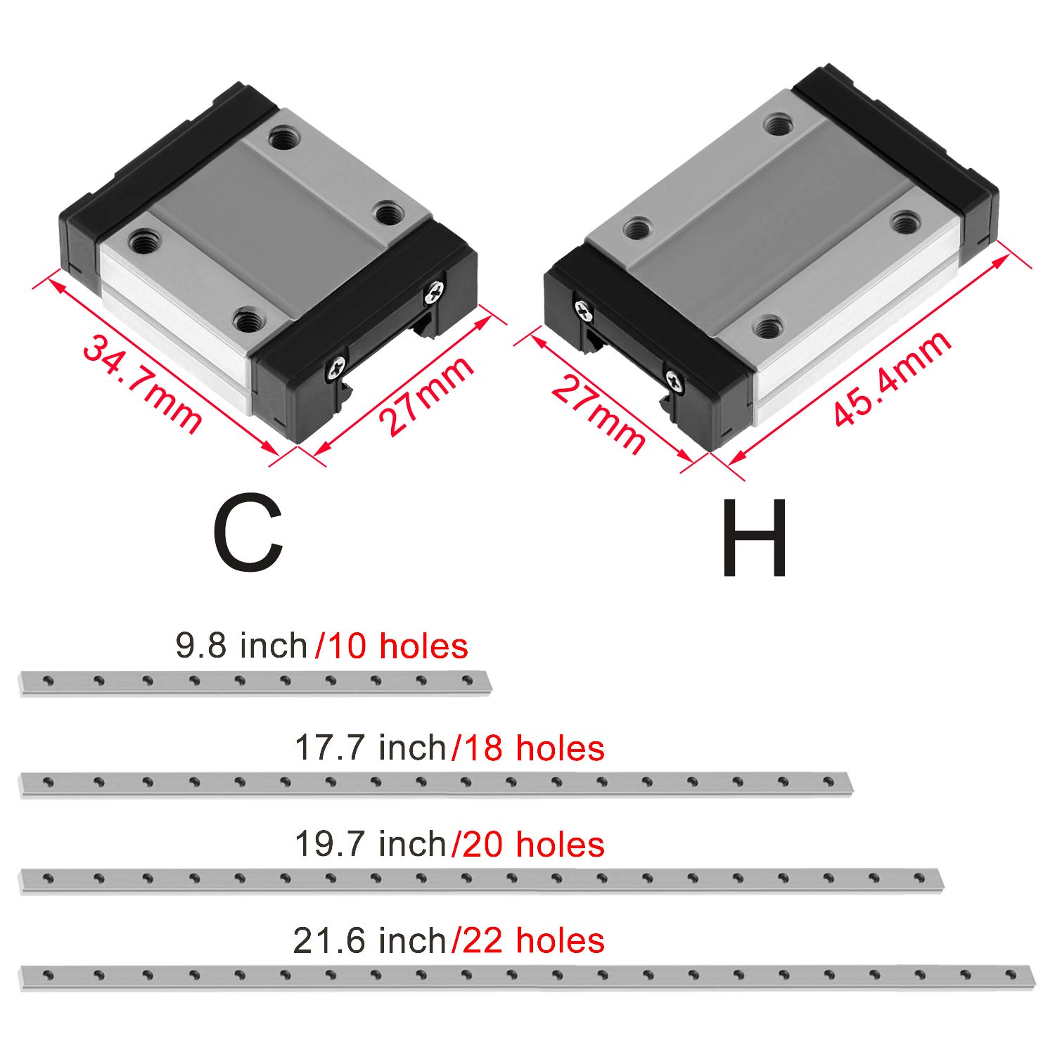 Twotrees MGN12H Double Linear Bearing Slide Rail Guide for 3D Printer, CNC Machine, XYZ DIY Engraving - 550mm (Type H) | Precision Motion Control for Smooth Printing & Engraving