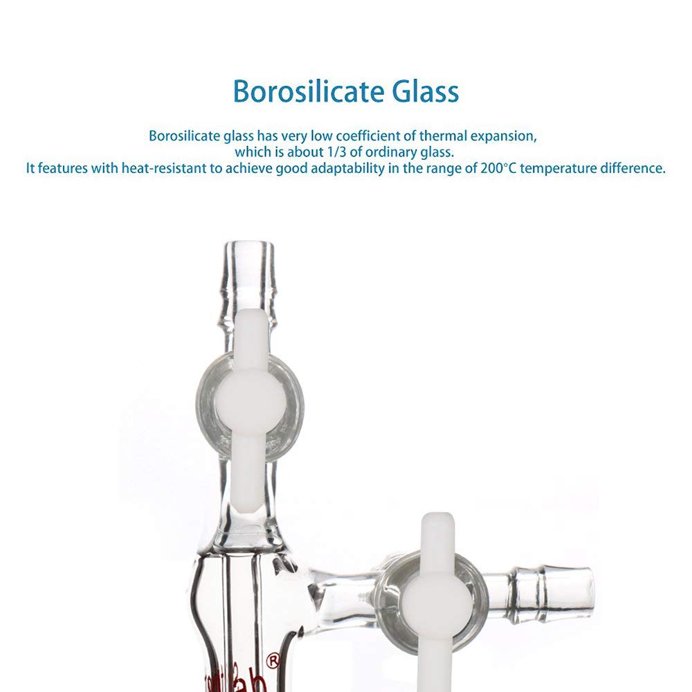 Stonylab Glass Vacuum Transfer Adapter - Borosilicate 3.3 Glass with PTFE Stopcocks & 14/20 Inner Joint for Chemistry Lab, Distillation & Essential Oil Extraction