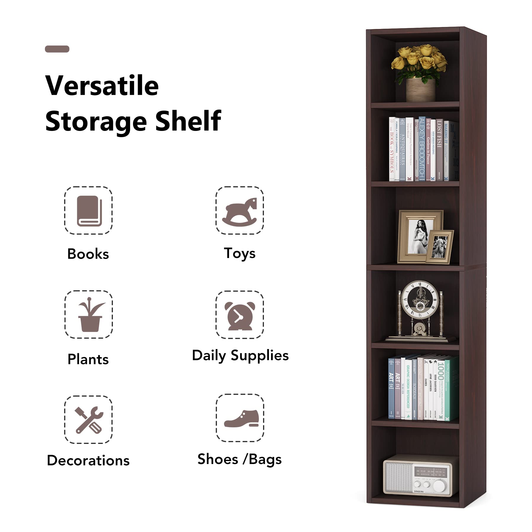 Tribesigns 70.9 Inch Tall Narrow Bookcase Set of 2 - Rustic Corner Bookcase with Storage, 6 Tier Cube Display Shelves for Home Office, Living Room, Bedroom & Study Organization