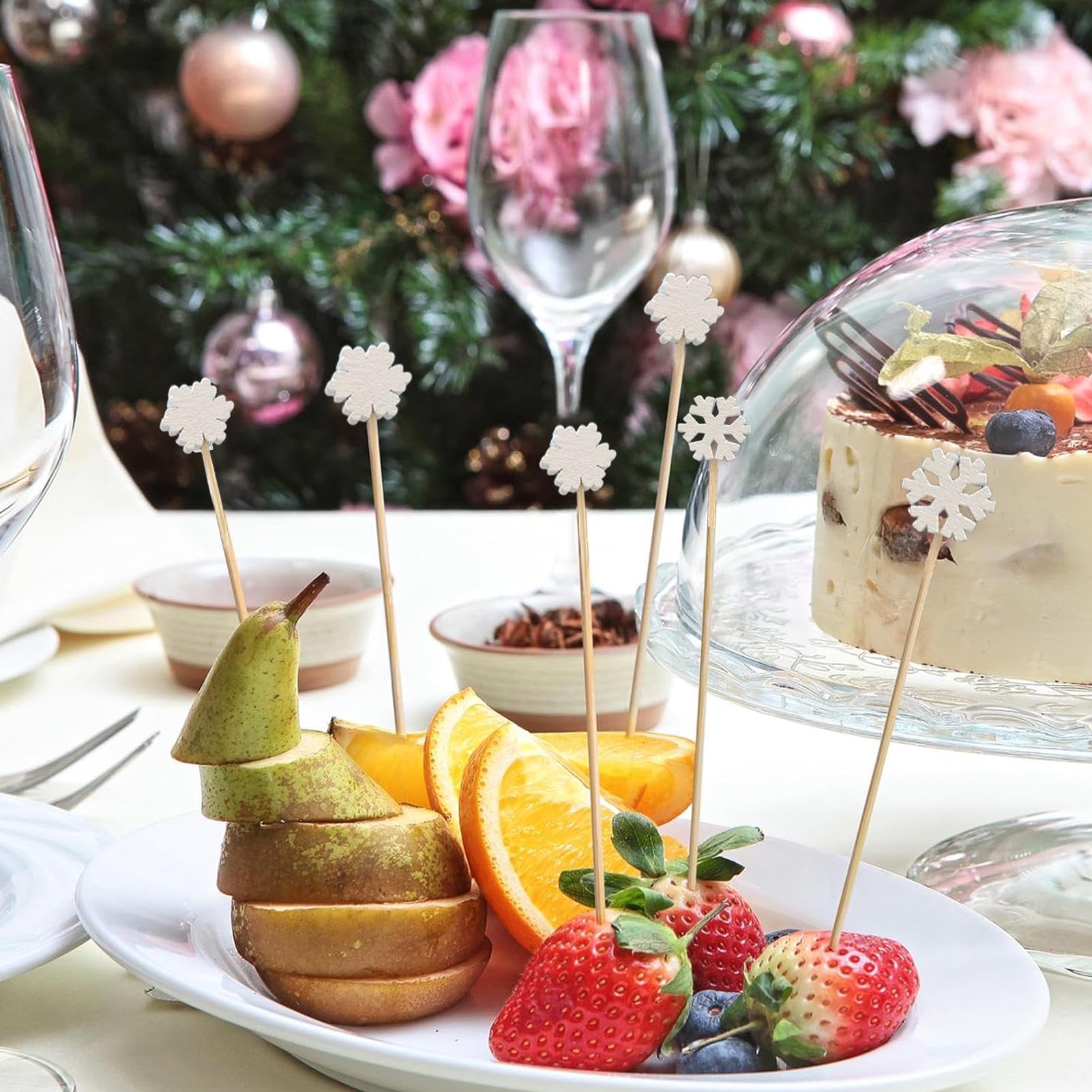 100Pcs Christmas Cocktail Picks - Xmas Tree Santa Snowflake Appetizer Skewers for Holiday Parties, Fruit Decorations & Cocktail Garnishes | Perfect for Christmas Buffets, Dessert Displays & Festive Gatherings