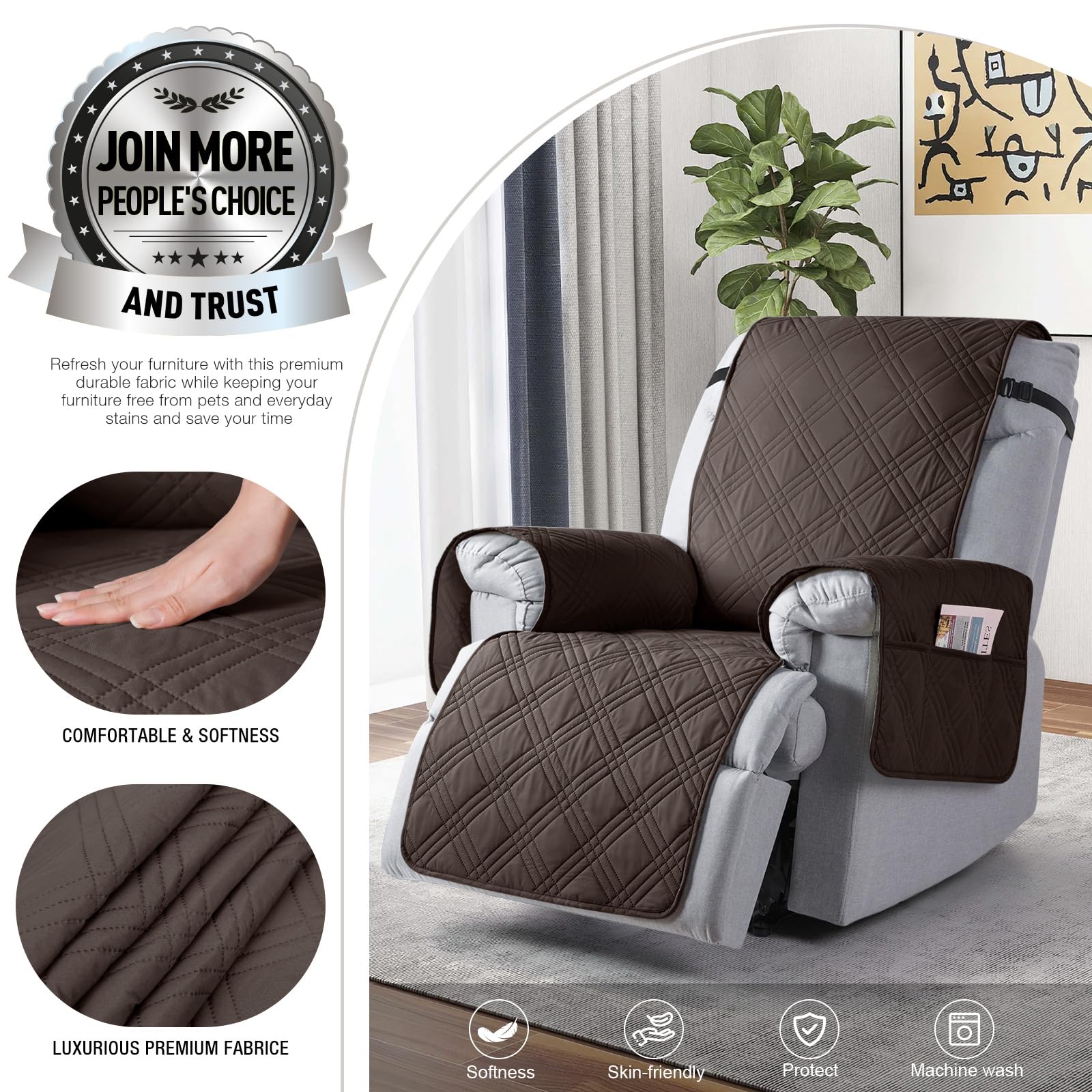 TAOCOCO Loveseat Recliner Cover with Console - Non-Slip Recliner Chair Slipcover in Chocolate Brown - Perfect for Living Room, Home Theater, and Family Room Furniture Protection