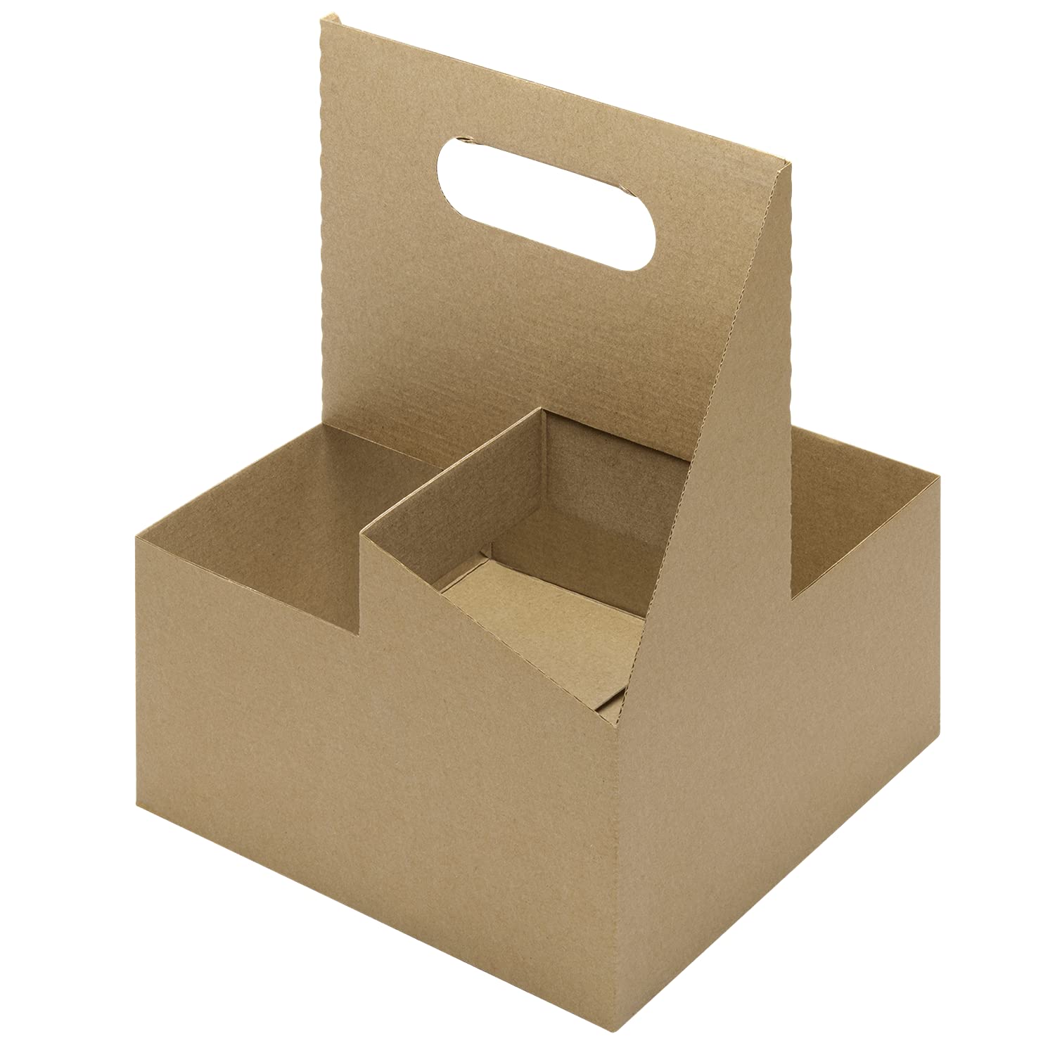 Sturdy 4-Cup Kraft Paper Drink Carrier with Handle - Eco-Friendly Disposable Coffee Cup Holder for Hot & Cold Beverages (Fits 10-32 oz Cups) - Perfect for Coffee Shops, Takeout, Parties & Office Events