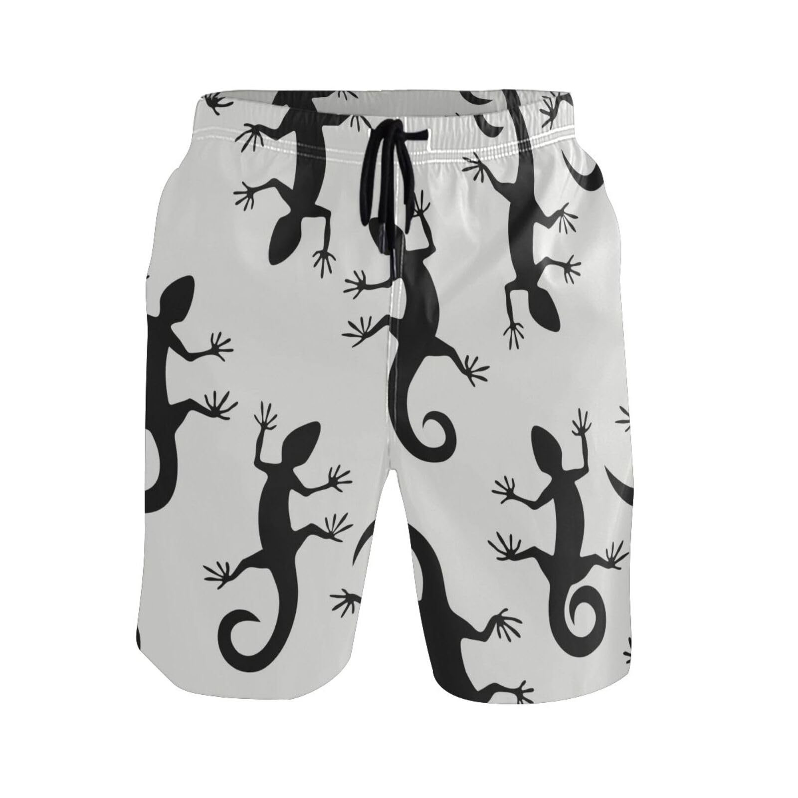**Men's Quick Dry Swim Trunks - Black Lizard Print Beach Shorts for Swimming, Surfing & Water Sports | Comfortable Bathing Suits for Pool, Vacation & Summer Activities**
