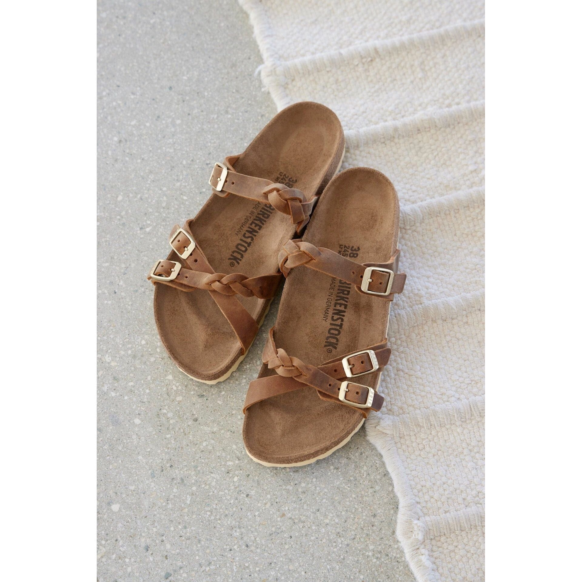 BIRKENSTOCK Franca Braided Leather Sandals for Women - Comfortable Oil Leather Slides with Arch Support | Perfect for Beach, Vacation & Summer Outfits