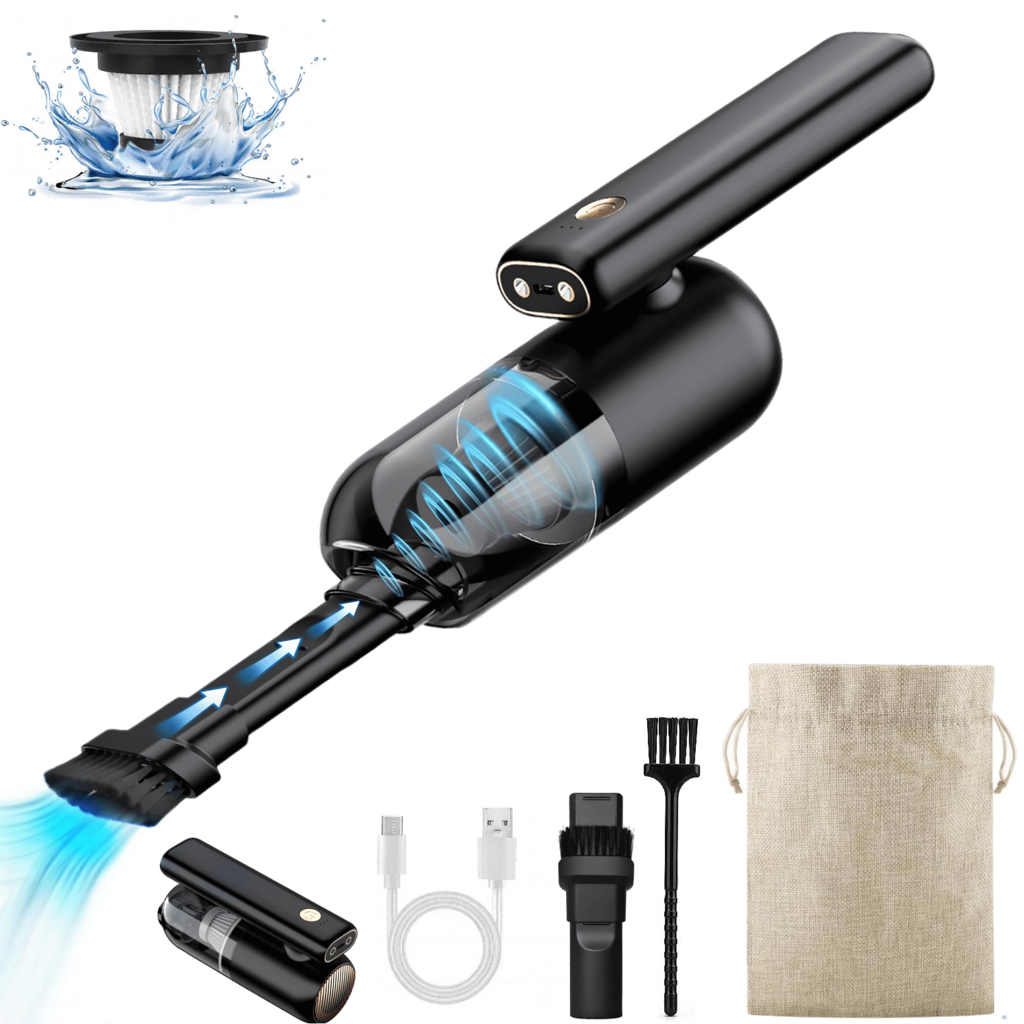Foldable Cordless Handheld Car Vacuum Cleaner - 9kPa Strong Suction, 4000mAh Rechargeable Battery with LED Light | Portable Auto & Home Vacuum for Cars, Sofas, Pet Hair & Small Spaces