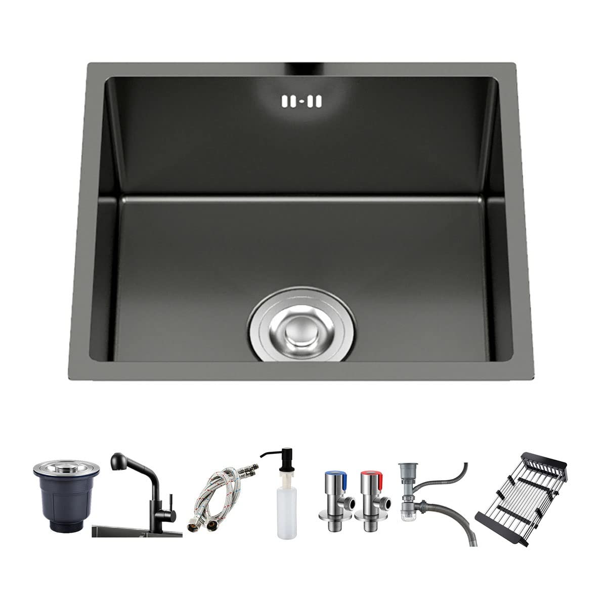 Premium Stainless Steel Undermount Kitchen Sink with Faucet - 50x40cm Single Bowl Black Anti-Rust Design for Modern Homes | Perfect for Cooking, Dishwashing & Food Prep