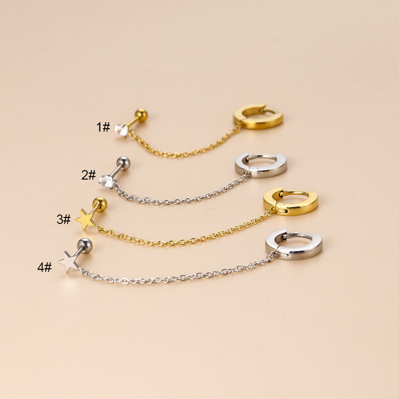 20G Second Hole Connected Chain Hoop Earrings for Women - Trendy Double Piercing Jewelry for Everyday Wear & Special Occasions | HSPJ824