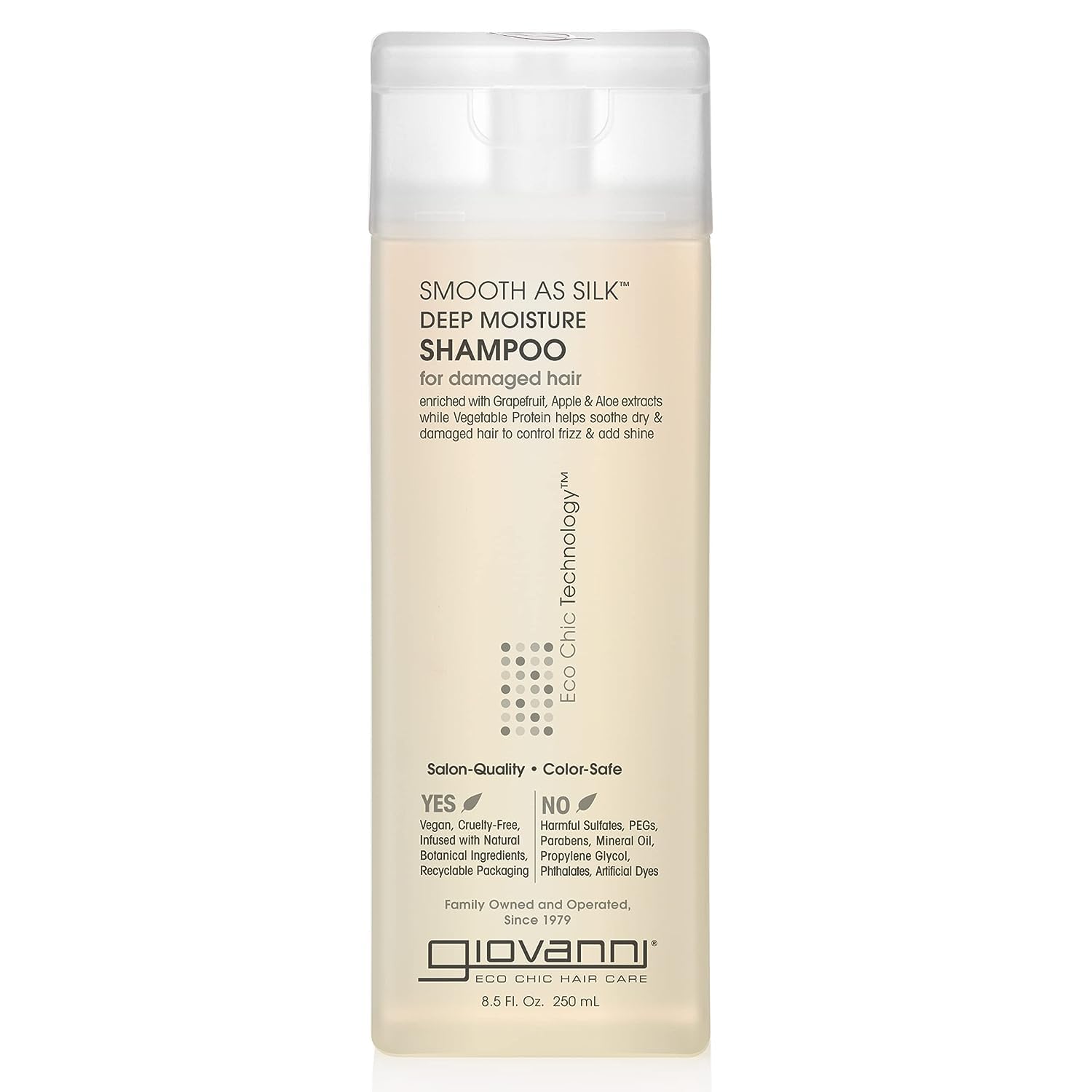 Giovanni Eco Chic Smooth as Silk Deep Moisture Shampoo 8.5 oz - Sulfate Free & Vegan for Dry, Damaged Hair - Perfect for Daily Hydration & Salon-Quality Smoothness at Home