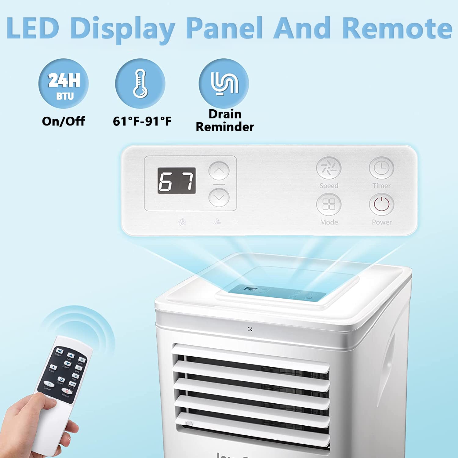 Joy Pebble 8000 BTU Portable Air Conditioner - 3-in-1 Cooling Unit with Fan & Dehumidifier for Small Rooms Up to 350 sq.ft - Energy Efficient ECO Mode, 2 Fan Speeds, 24H Timer & Remote Control - Perfect for Bedrooms, Offices, and Apartments