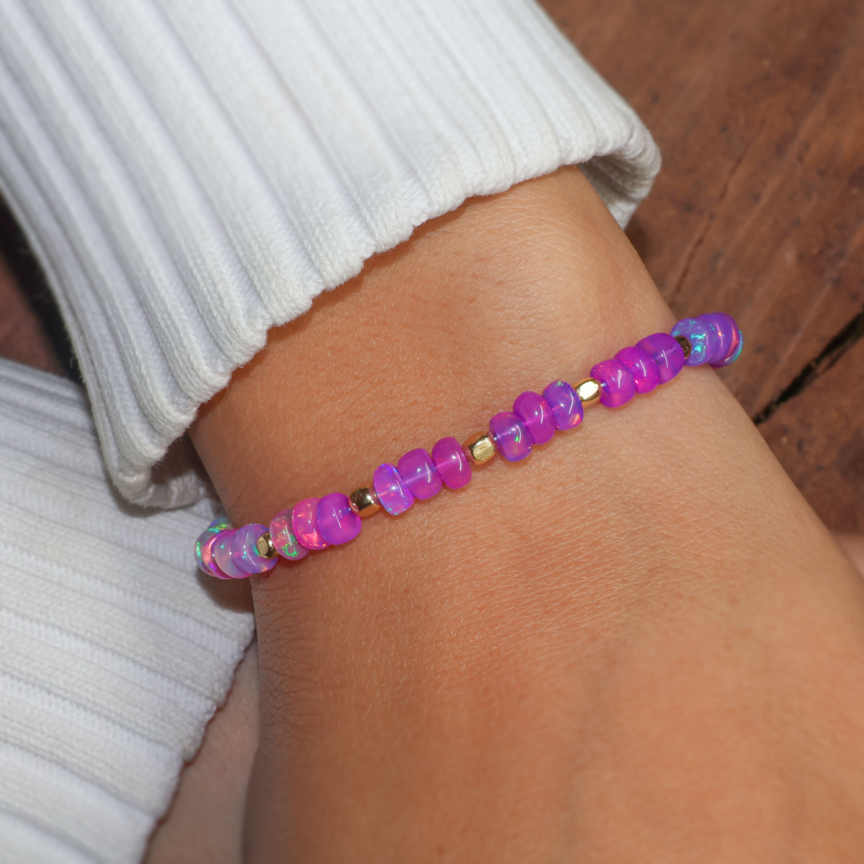 Natural Purple Opal Beaded Bracelet - Gold Filled Handmade Jewelry for Women | Elegant Gift for Birthday, Anniversary & Special Occasions