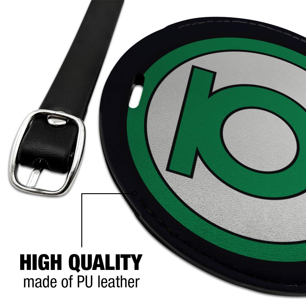 Green Lantern Logo Round Leather Luggage Tag - Durable Suitcase ID Tag for Carry-On Bags - Perfect for Travel, Business Trips & Vacation Identification