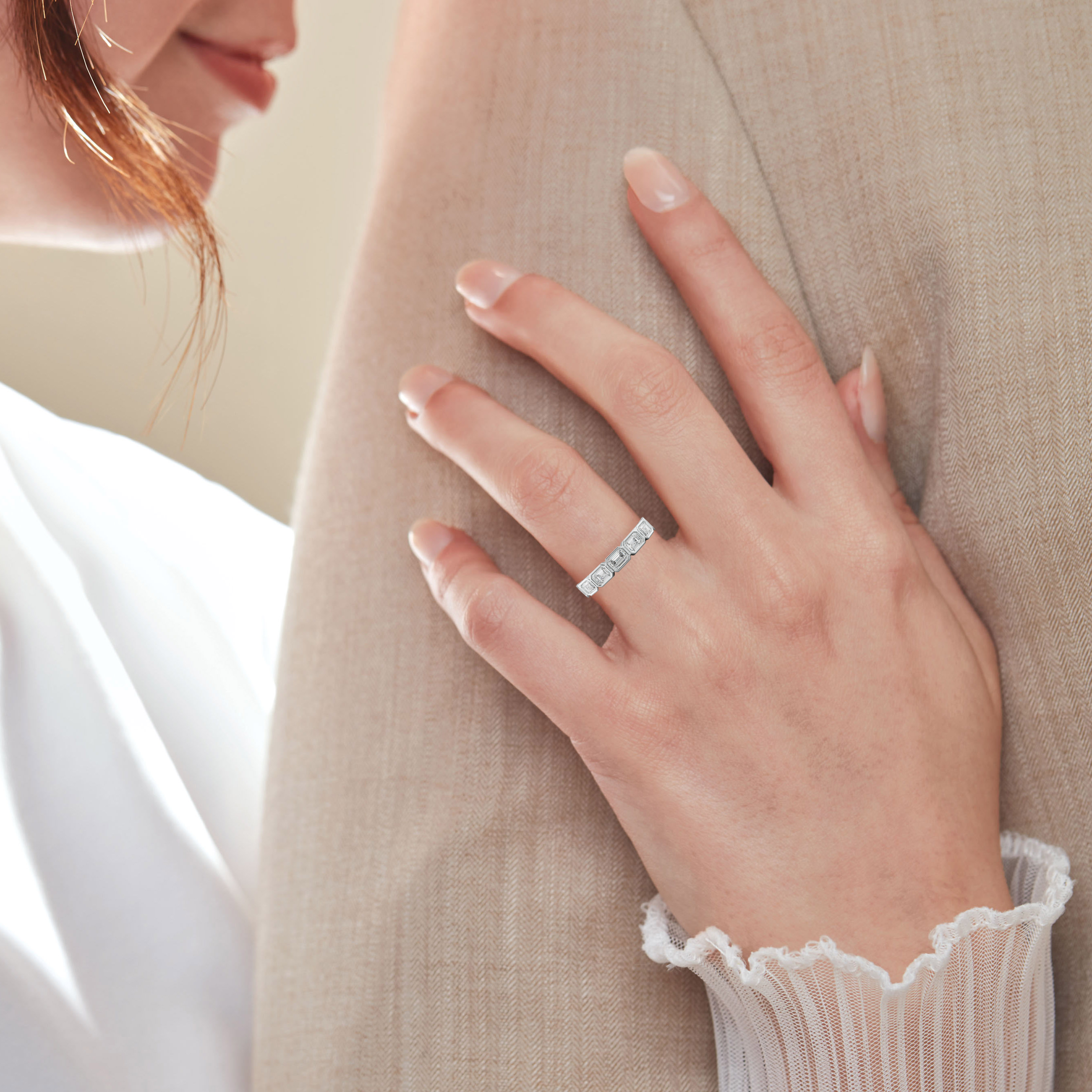 2.0 Carat East West Bezel Set Emerald Cut Diamond Eternity Band - Elegant Wedding Ring for Women, Anniversary Gift, Stackable Jewelry for Everyday Wear