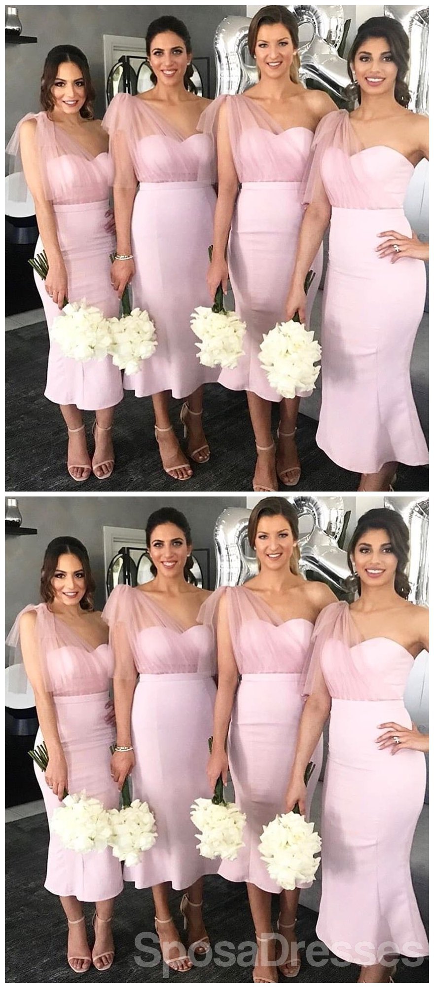 Elegant One Shoulder Pink Mermaid Bridesmaid Dress - Affordable Short Formal Gown for Weddings & Parties (WG654) | Perfect for Beach Weddings, Cocktail Events & Special Occasions