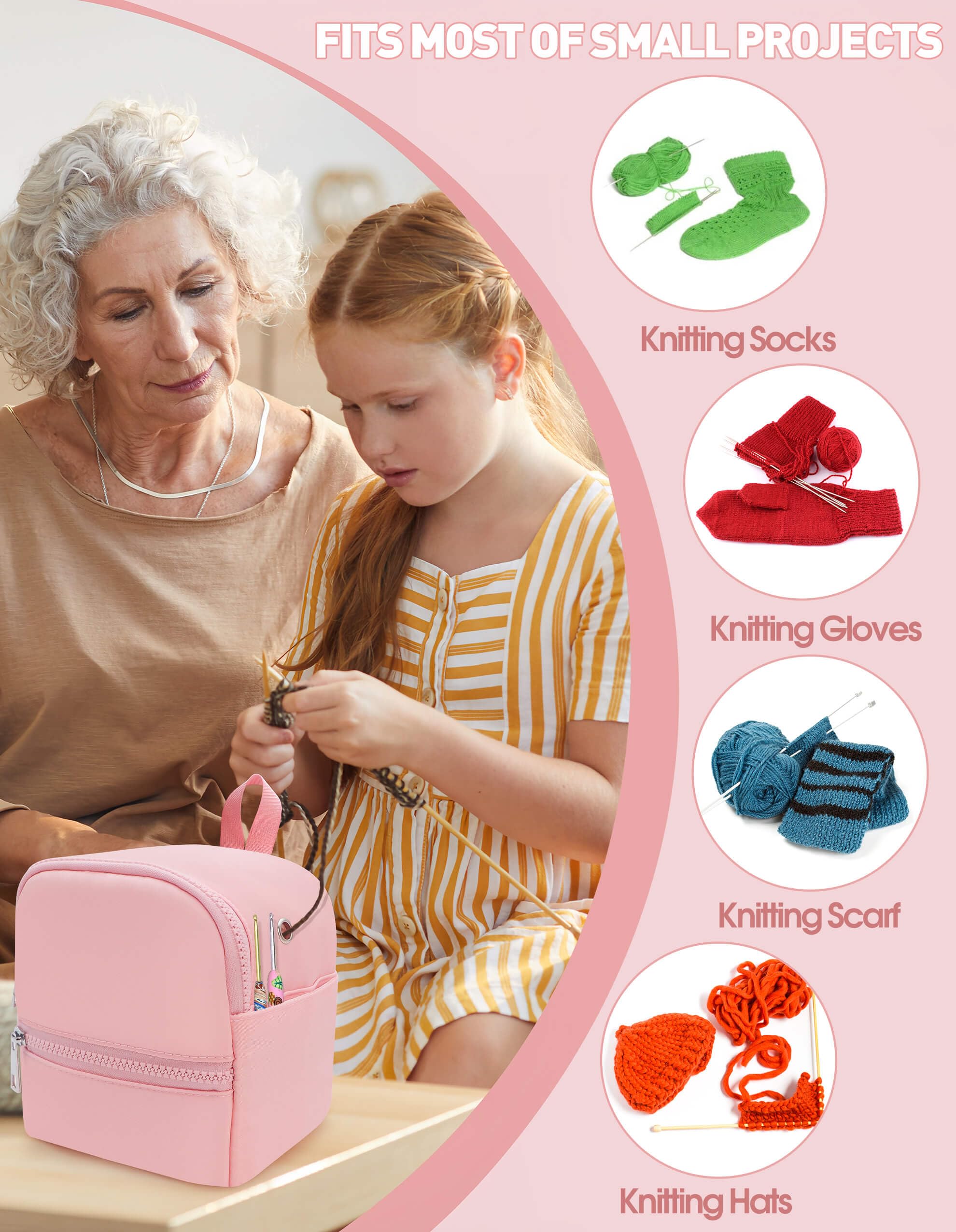 Mini Crochet Yarn Crossbody Bag - Waterproof Nylon Wrist Yarn Holder for Crocheting & Knitting | Portable Travel Yarn Storage Organizer | Crochet Accessories & Christmas Gifts for Crocheters (Pink) | Perfect for Crafting On-The-Go, Commuting & Outdoor Activities