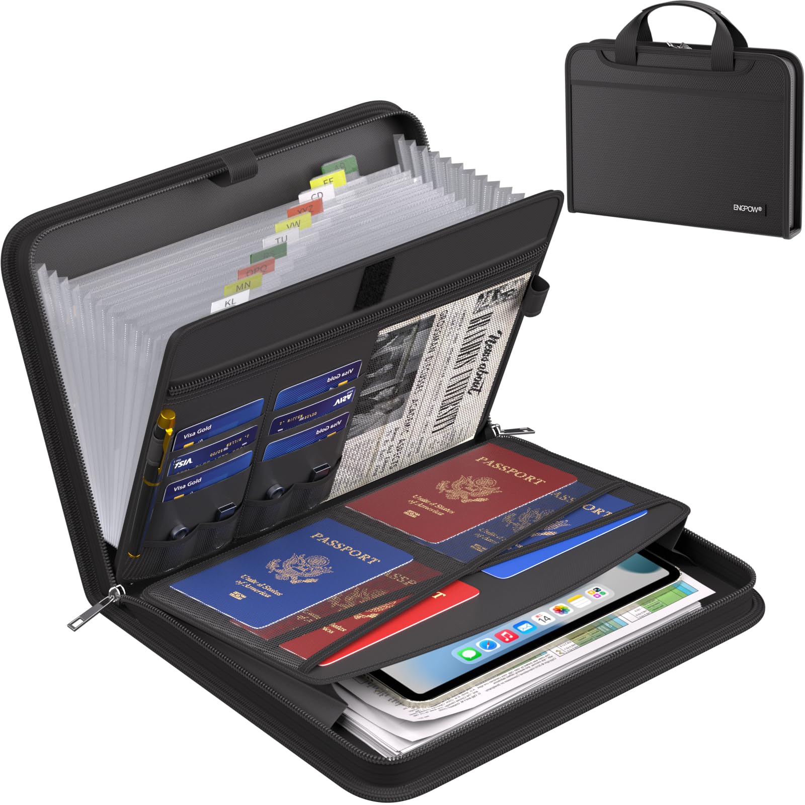 ENGPOW Fireproof Expanding File Folder - 13 Pockets Accordion Organizer with Handle & Labels | Portable Document Storage for Home, Office & Travel | Perfect for A4 Files, Letters & Important Documents