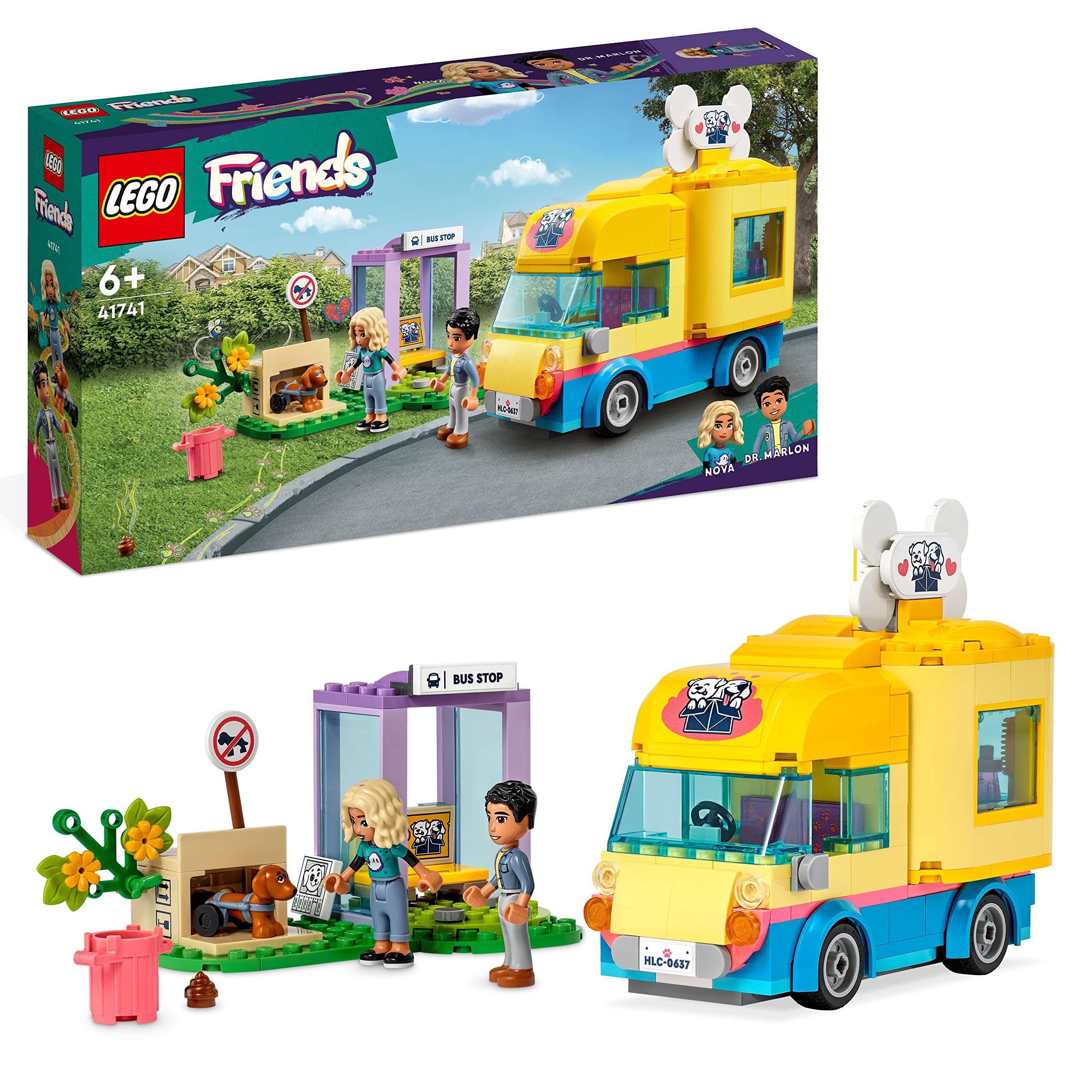 LEGO 41741 Friends Dog Rescue Van Toy Set with Puppy Figures, Building Kit for Kids Ages 6+, Perfect Birthday Gift for Boys & Girls - Play Vet Clinic & Animal Rescue Scenes (2023 Series)