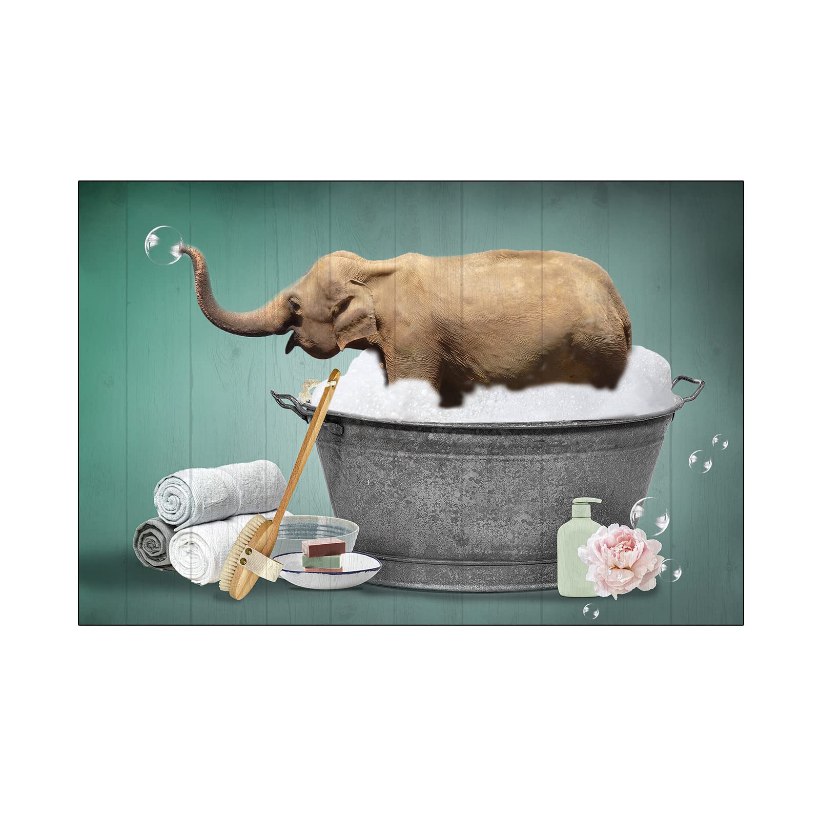 Funny Elephant Bathing in Bathtub Canvas Wall Art - Animal Painting Bathroom Decor for Living Room & Bedroom - Perfect for Home, Office & Nursery Wall Decoration