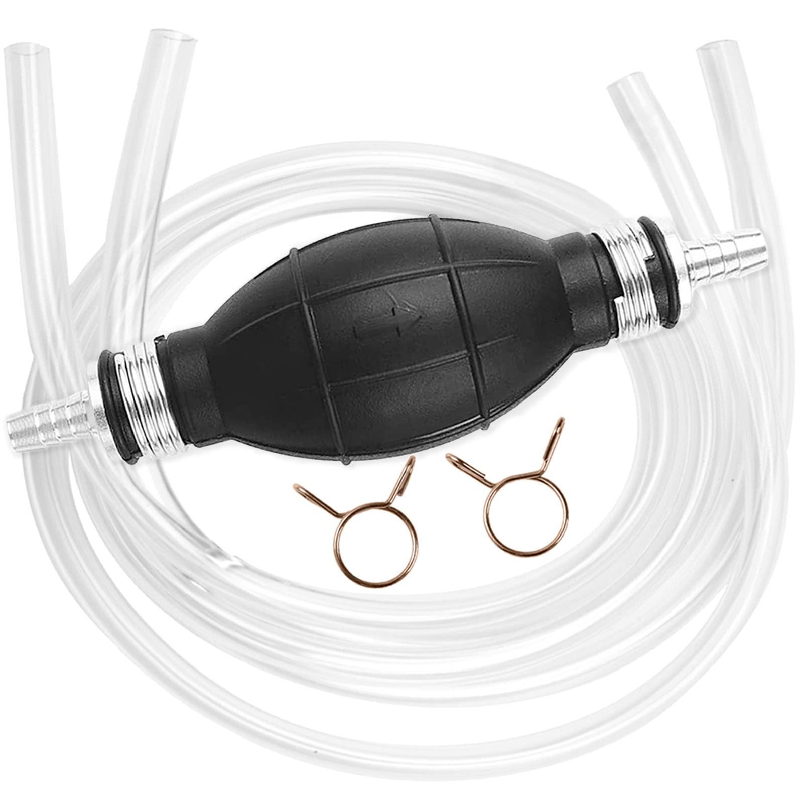 JONMON Gasoline Siphon Hose Pump - Portable Hand Fuel Transfer Pump with 2M PVC Hose & Metal Buckles - High Flow Manual Rubber Squeeze Bulb for Petrol, Diesel, Oil, Water - Ideal for Cars, Boats, Lawn Mowers & Emergency Fuel Transfer