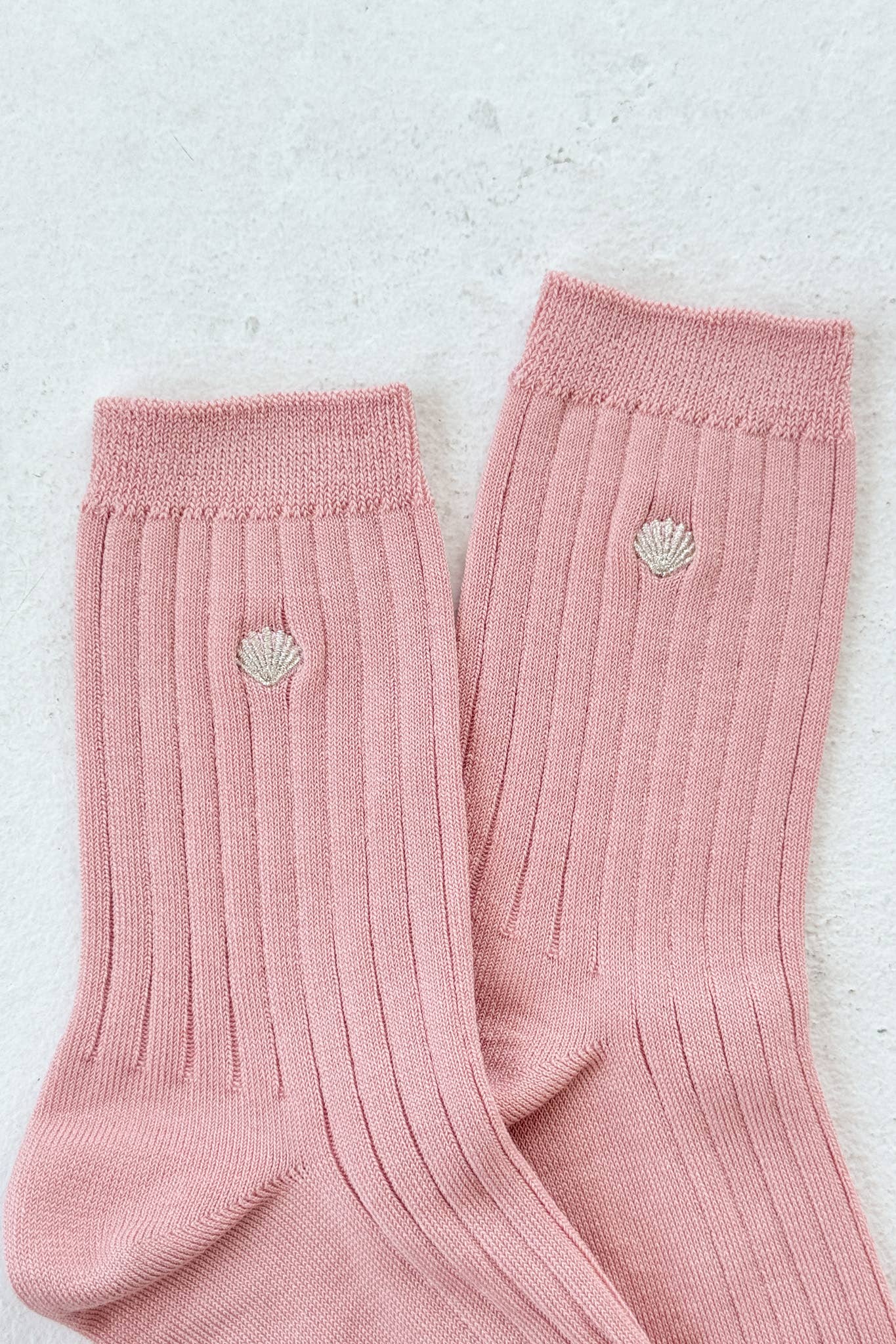 Embroidered Her Socks - Pink & Silver Seashell Design | Women's Fashion Socks for Casual Wear, Gifts & Beach Outfits