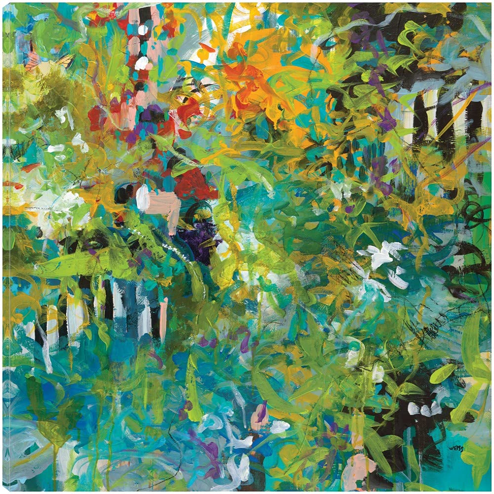 Fine Art Canvas Garden Gate Wall Decor by Artist Jan Weiss - Ready to Hang 22x22 Inch - Perfect for Living Room, Bedroom, Office & More - Elegant Home Decor for Modern Interiors