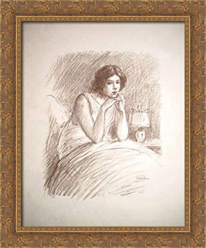 Theophile Steinlen Girl in a Big Bed 20x24 Gold Ornate Wood Framed Canvas Art - Perfect for Living Room, Bedroom & Office Wall Decor