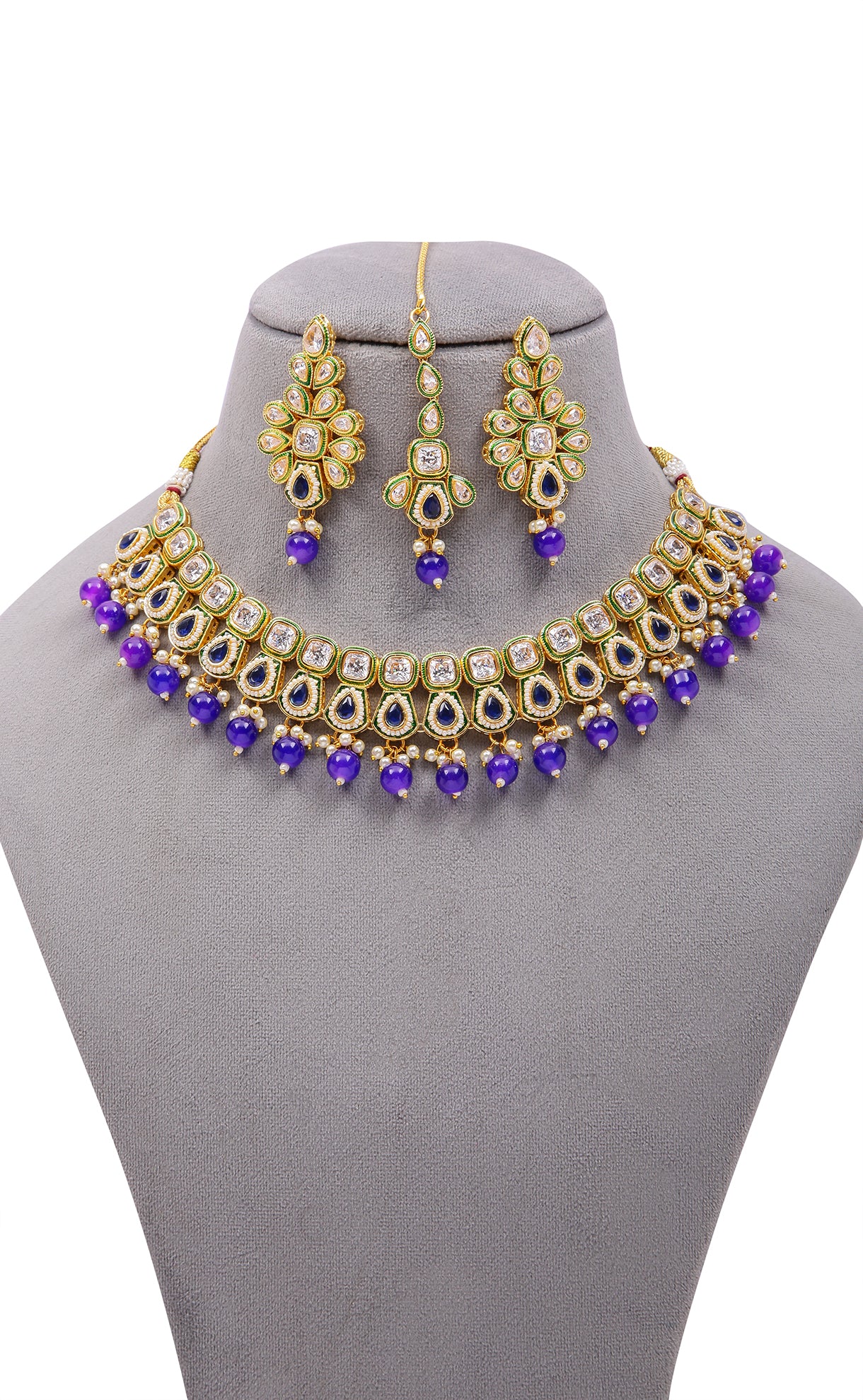 Exquisite Gold Plated Royal Kundan Necklace & Earrings Set (D1160) - Perfect for Weddings, Parties & Special Occasions