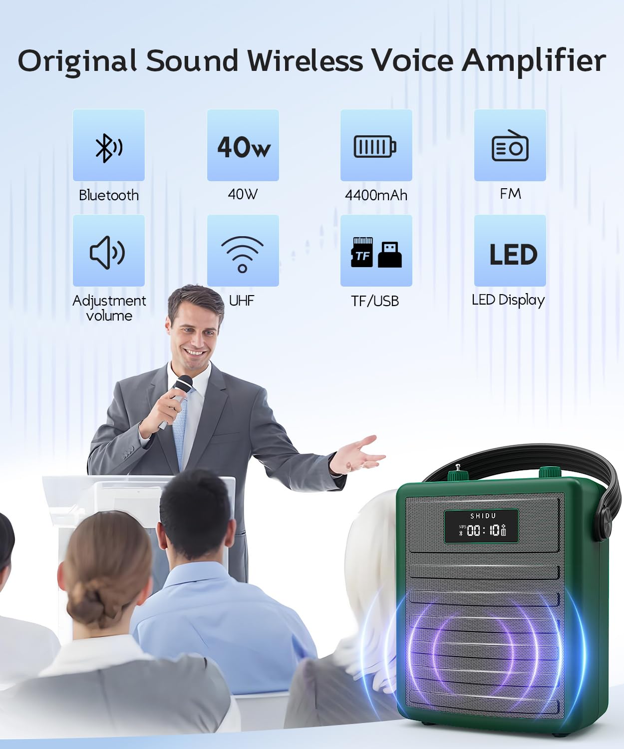 SHIDU Professional Portable Bluetooth Speaker with Wireless UHF Microphone - Voice Amplifier System with Headset & Handheld Mic for Teachers, Meetings, Speeches, Outdoor Events | Ideal for Classroom Lectures, Conference Presentations & Public Speaking