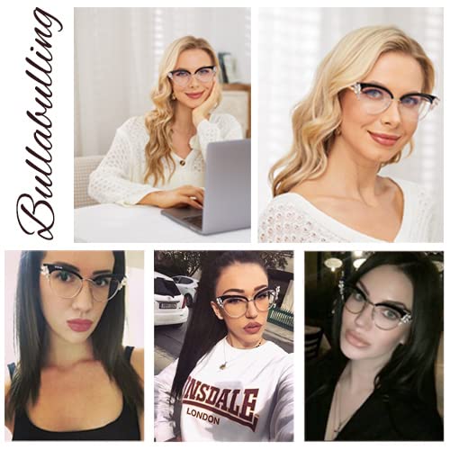 Bullabulling Rhinestone Bling Cateye Reading Glasses for Women - Blue Light Blocking & UV Protection - Stylish Readers for Office, Reading & Computer Use