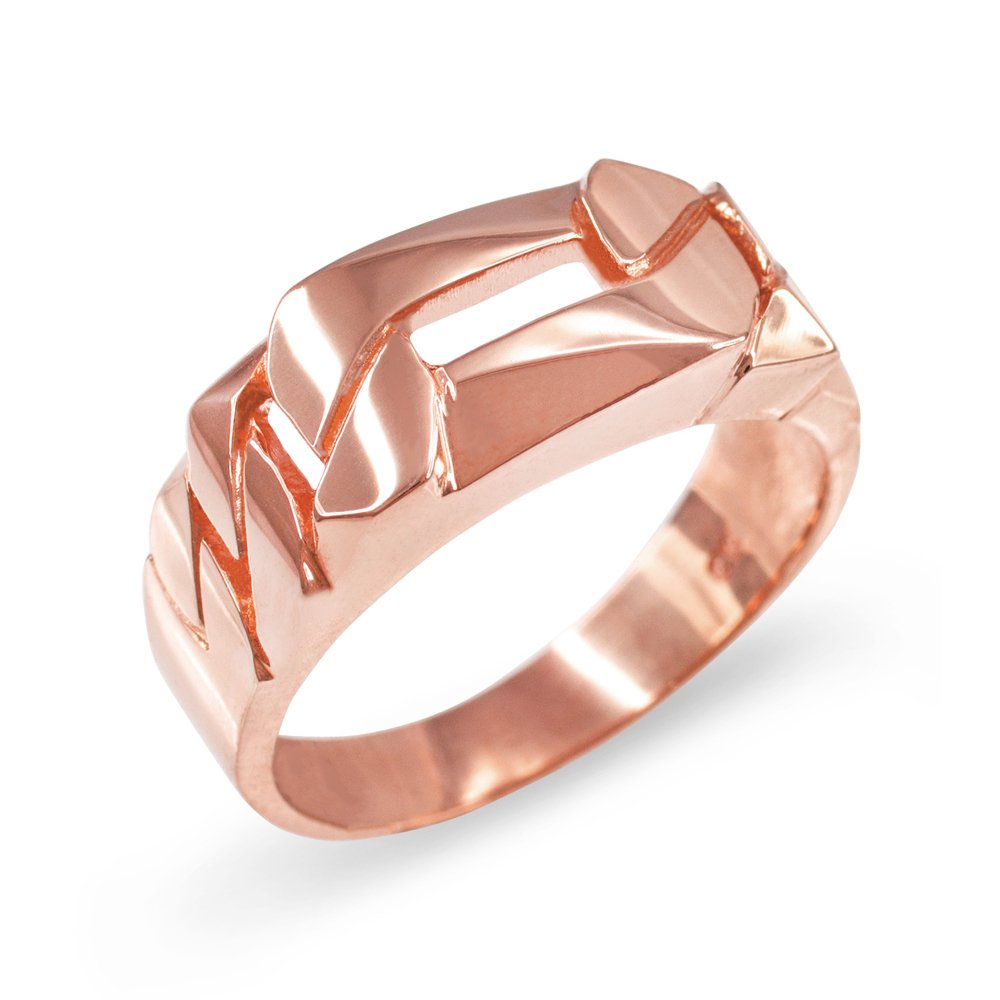 14K Rose Gold Figaro Link Chain Ring for Men - Stylish & Durable Jewelry for Weddings, Gifts & Everyday Wear