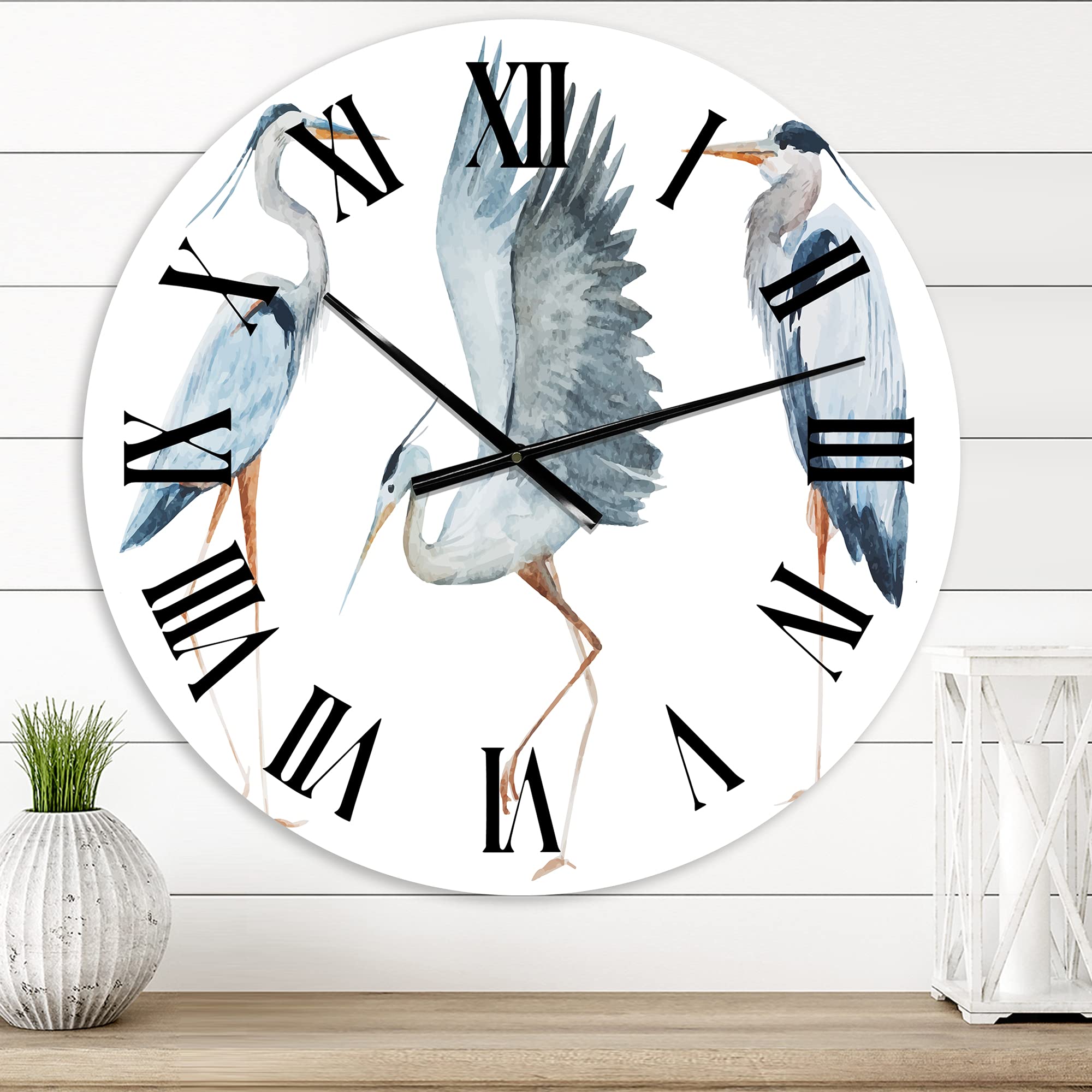 Heron Birds II Traditional Large Wall Clock - Elegant Animal-Themed Decor for Bedroom, Living Room, and Office Spaces
