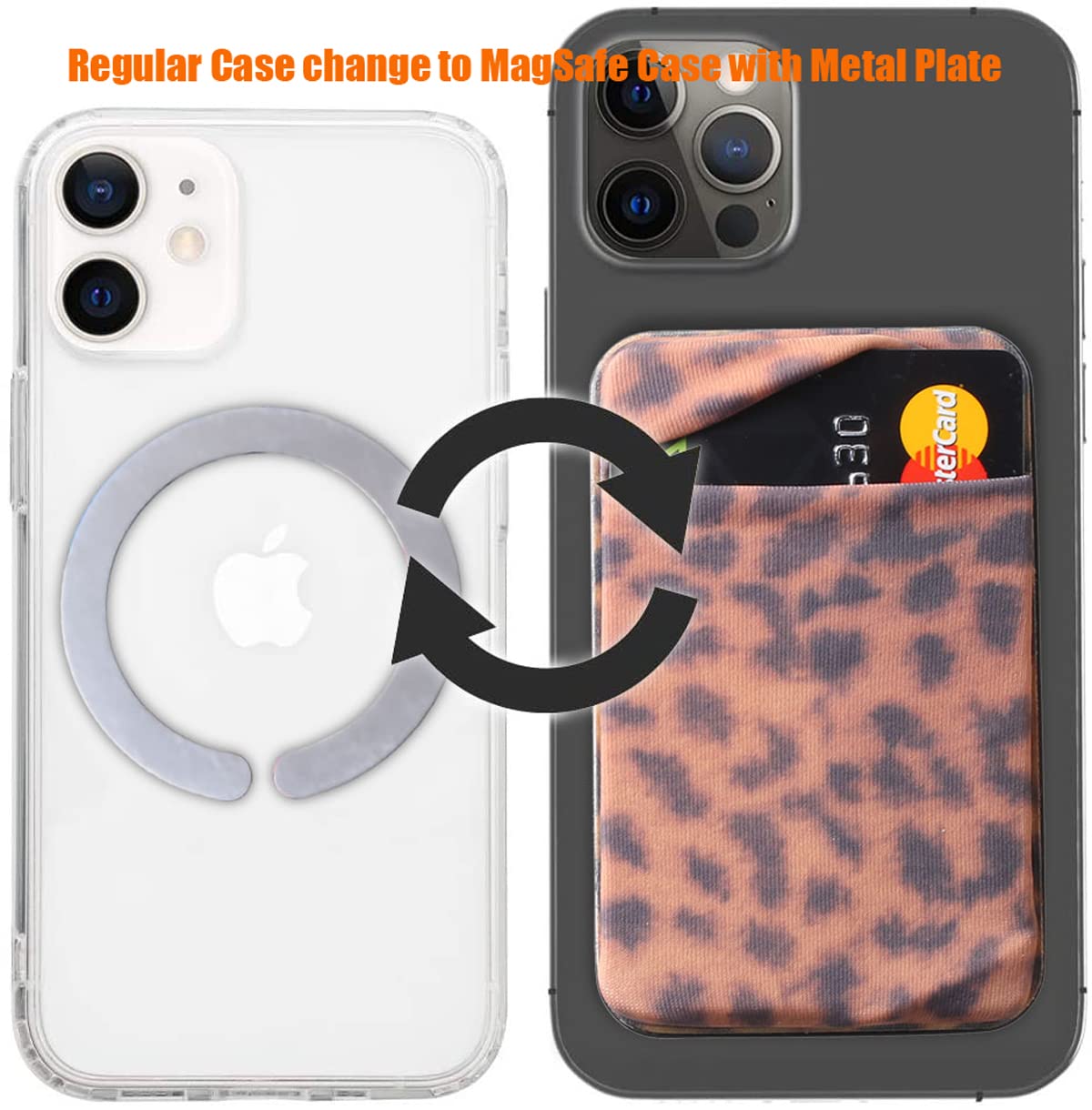 Magnetic Card Holder for iPhone 14 13 12 Pro Max & Samsung Galaxy - Slim Phone Wallet Sticker with Wireless Charging Compatible - Leopard Print Design - Perfect for Travel, Shopping & Contactless Payments