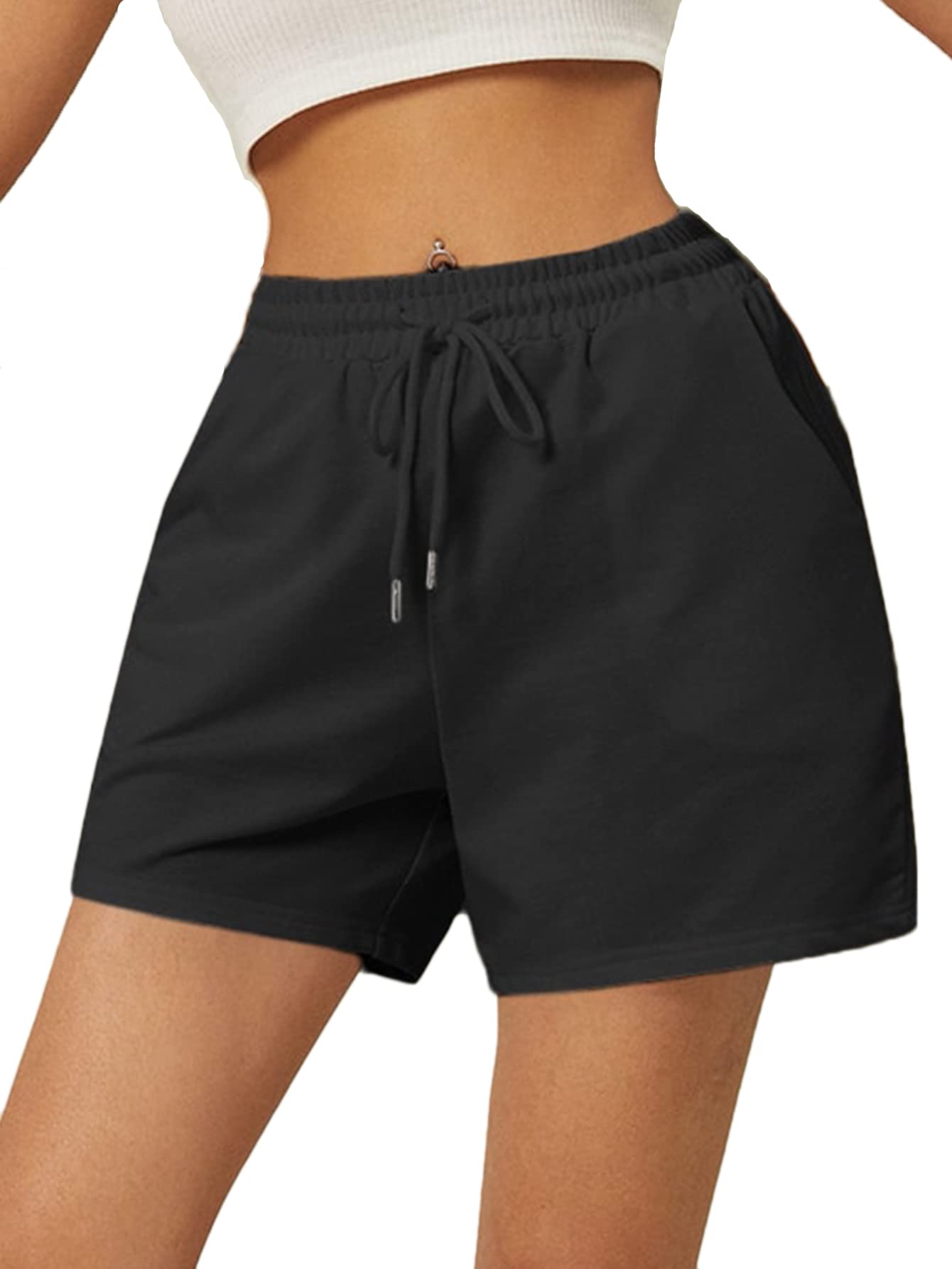 Verdusa Women's High-Waisted Workout Shorts with Drawstring & Pockets - Breathable Running Yoga Athletic Shorts for Gym, Jogging, and Casual Wear