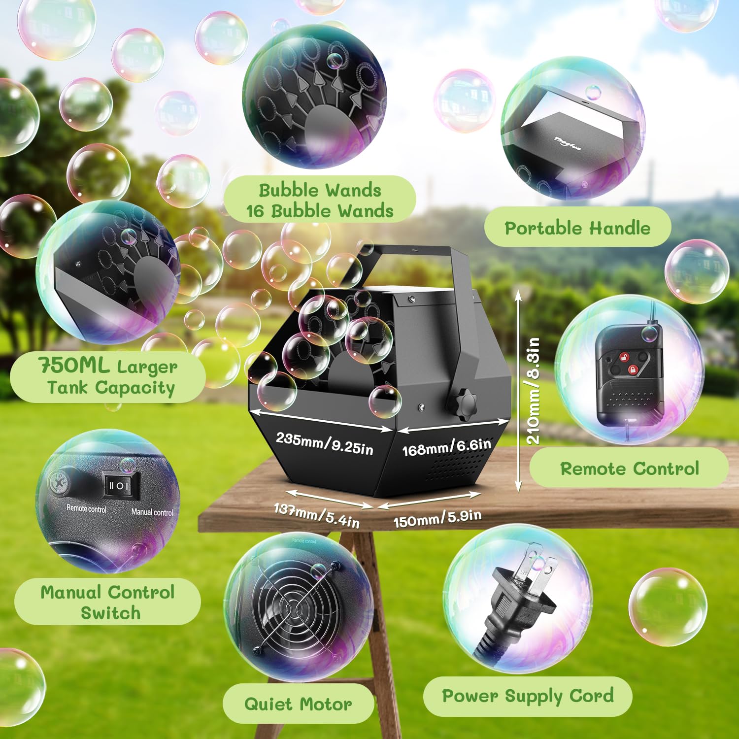 Theefun Remote Control Bubble Blower Machine - 750ML High Output Metal Bubble Maker with AC Adapter | Automatic Bubble Toy for Kids Birthday Parties, Weddings, Outdoor Events & Indoor Play