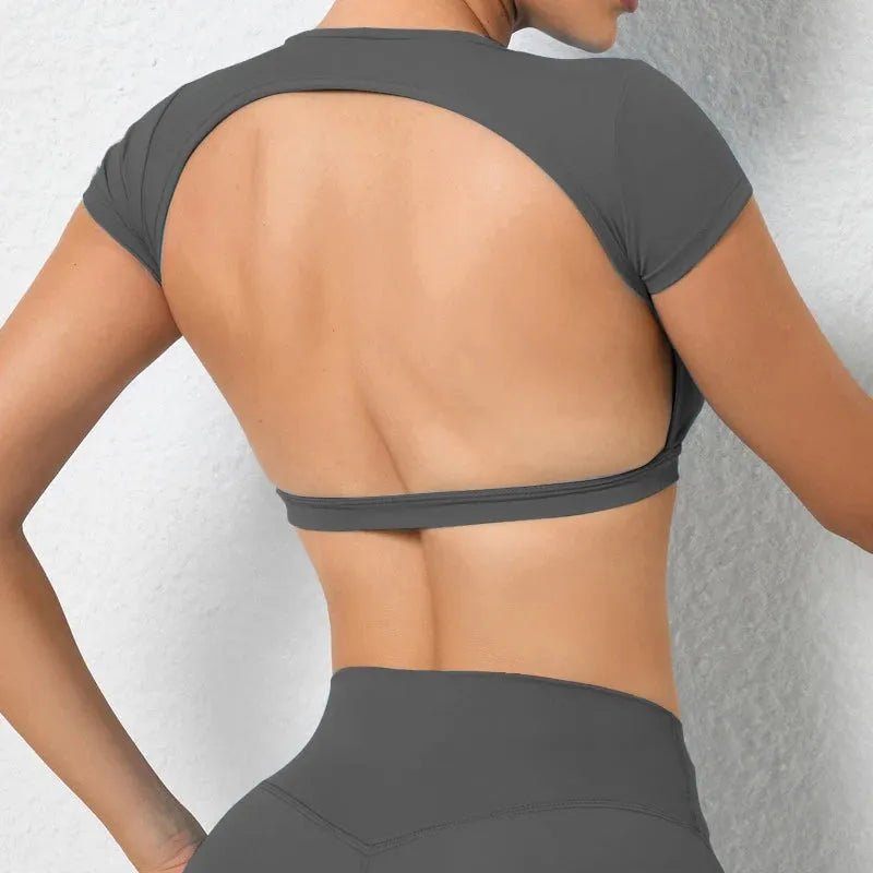 Breathable Women's Workout Tops - Backless Yoga Crop Tops for Gym & Fitness | Moisture-Wicking Sports Shirts for Running, Yoga & Active Lifestyle