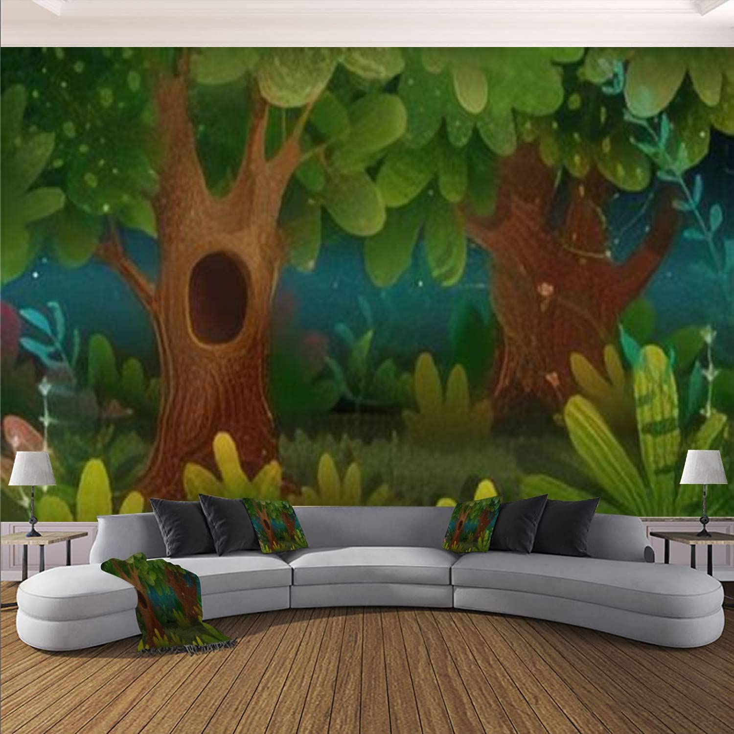 3D Forest at Night Wall Mural - Spooky Hollow Tree Fantasy Landscape Peel & Stick Wallpaper | Removable Self-Adhesive PVC Wall Stickers for Living Room, Bedroom Decor | Perfect for Halloween, Gothic Themed Rooms & Fantasy Interior Design