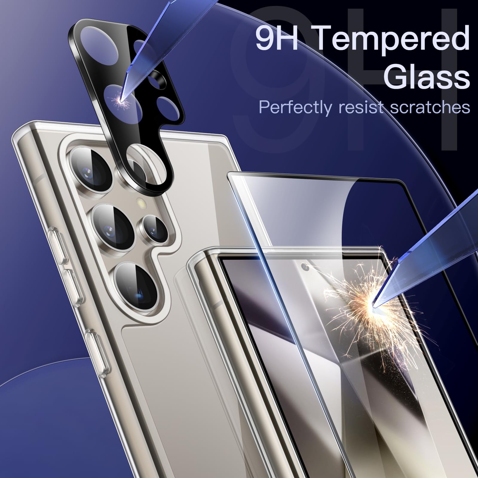 JETech 5-in-1 Protective Case for Samsung Galaxy S24 Ultra 5G - Includes 2 Tempered Glass Screen Protectors & Camera Lens Protector | Shockproof, Non-Yellowing, Clear Bumper Phone Cover | Perfect for Outdoor Activities, Travel & Daily Protection