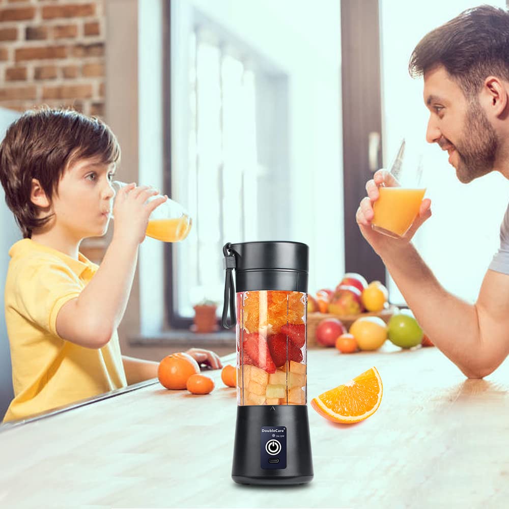 Portable USB Electric Blender Cup - 380ml Mini Juicer for Smoothies, Shakes, Juice with 6 Blades, Black | Perfect for Gym, Travel, Office & Home Use