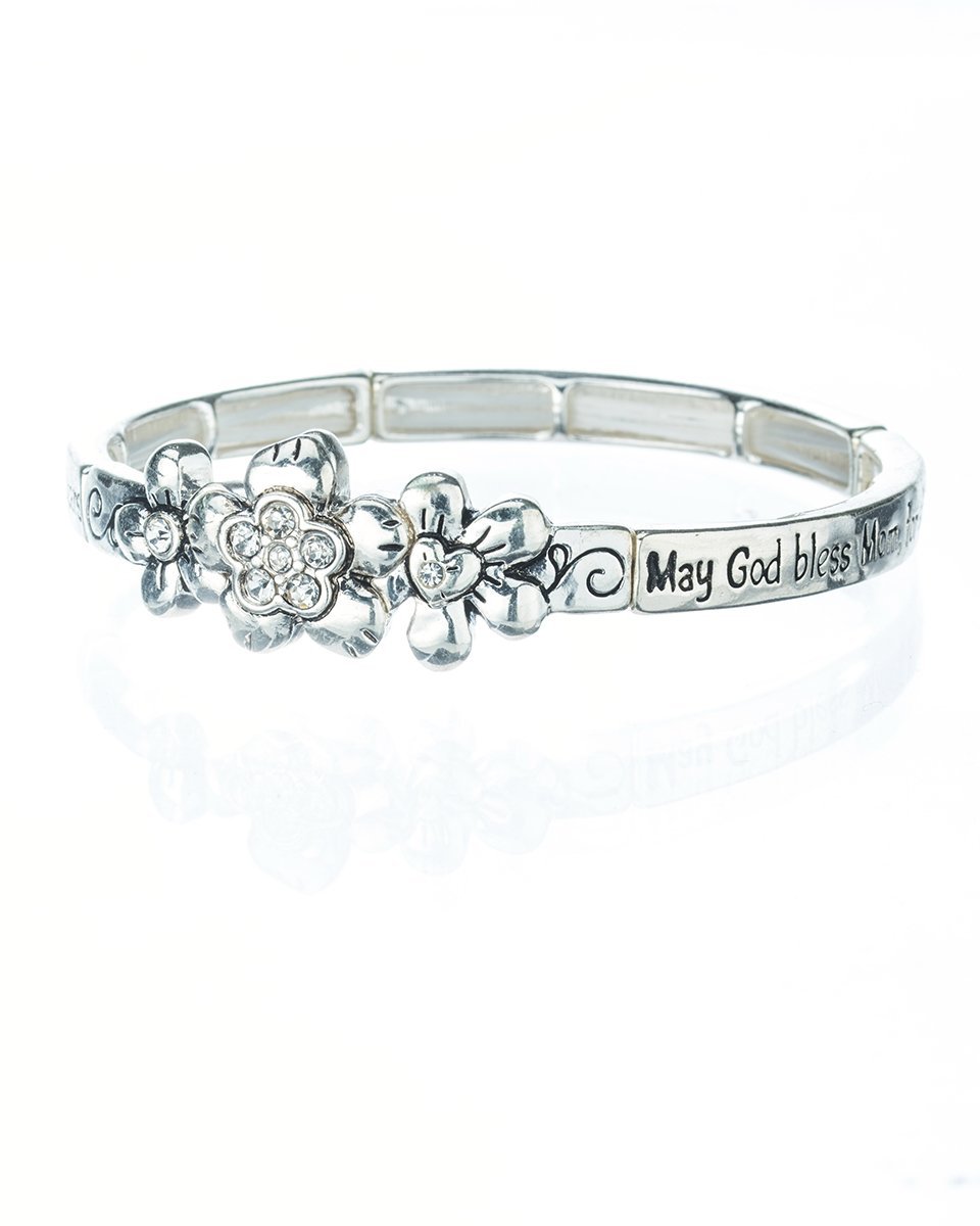 Mom's Blessing Prayer Engraved Inspirational Stretch Bracelet with Prayer Bookmark - Thoughtful Christian Gift for Women, Mothers, Daughters - Perfect for Church, Bible Study & Daily Encouragement