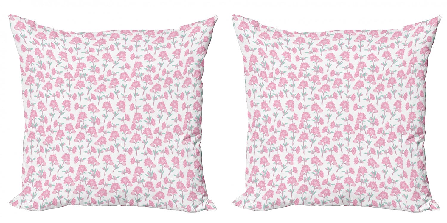 Ambesonne 2-Pack Decorative Throw Pillow Covers - 16 Inch Hand-Painted Rose Botanical Design in Seafoam Green, Soft Floral Cushion Covers for Sofa, Bed, Living Room - Perfect for Spring Home Decor & Cozy Interior Styling